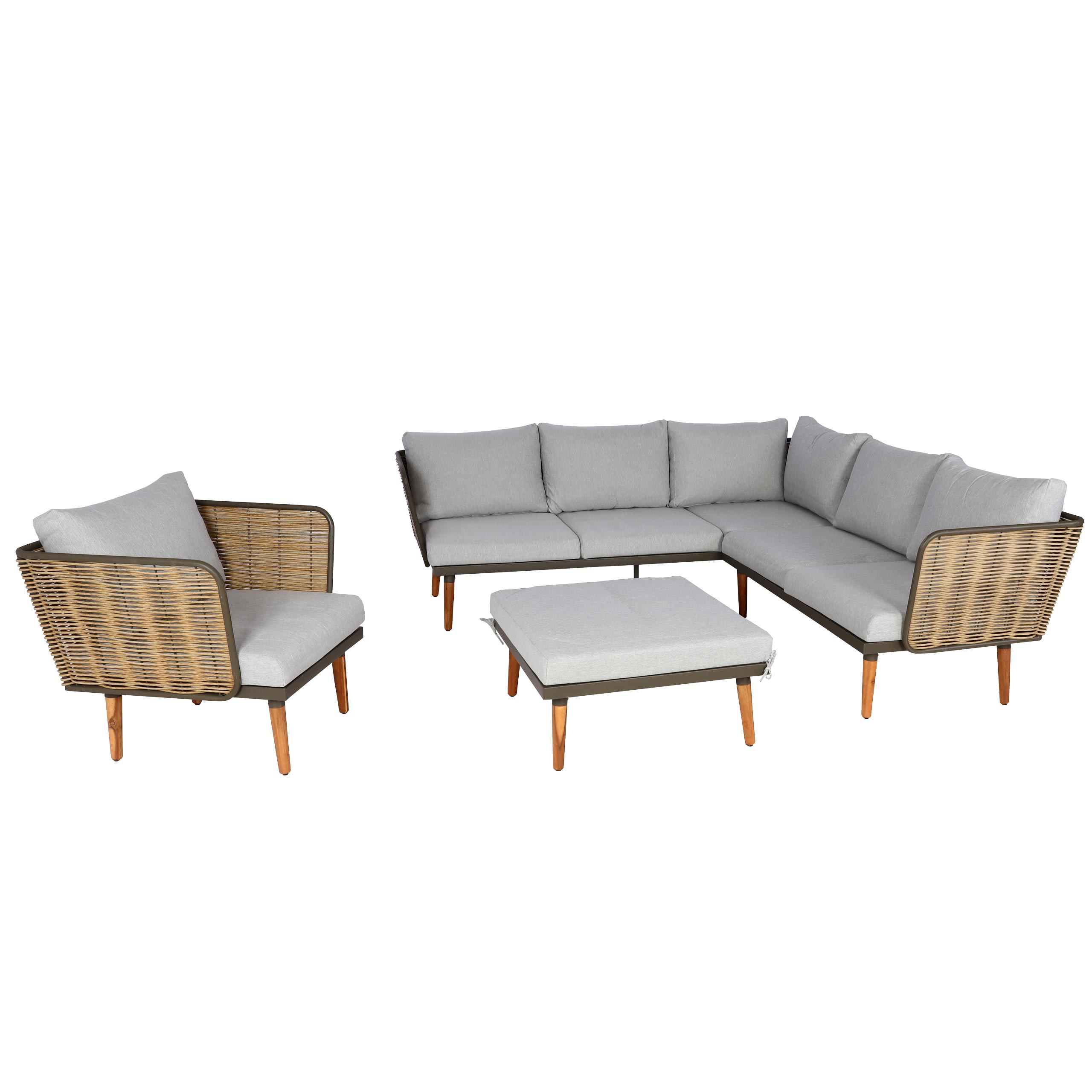 Gartengarnitur MCW-L31, Garnitur Lounge-Set Sofa Outdoor, Spun Poly Metall Poly-Rattan MVG-zertifiziert ~ hellgrau - Bild 1
