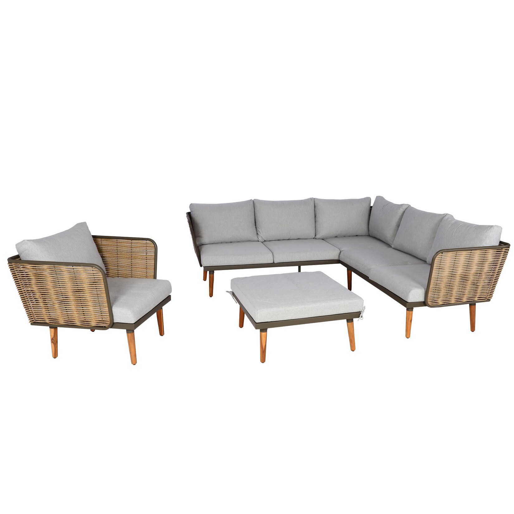 Gartengarnitur MCW-L31, Garnitur Lounge-Set Sofa Outdoor, Spun Poly Metall Poly-Rattan MVG-zertifiziert ~ hellgrau | 04057651559797