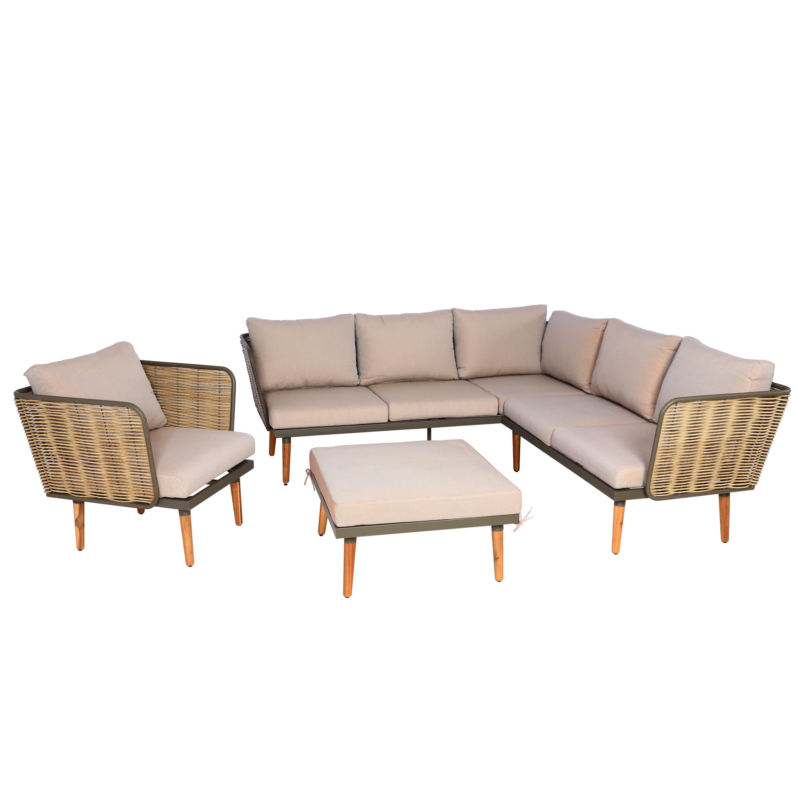 Gartengarnitur MCW-L31, Garnitur Lounge-Set Sofa Outdoor, Spun Poly Metall Poly-Rattan MVG-zertifiziert ~ beige-braun - Bild 1