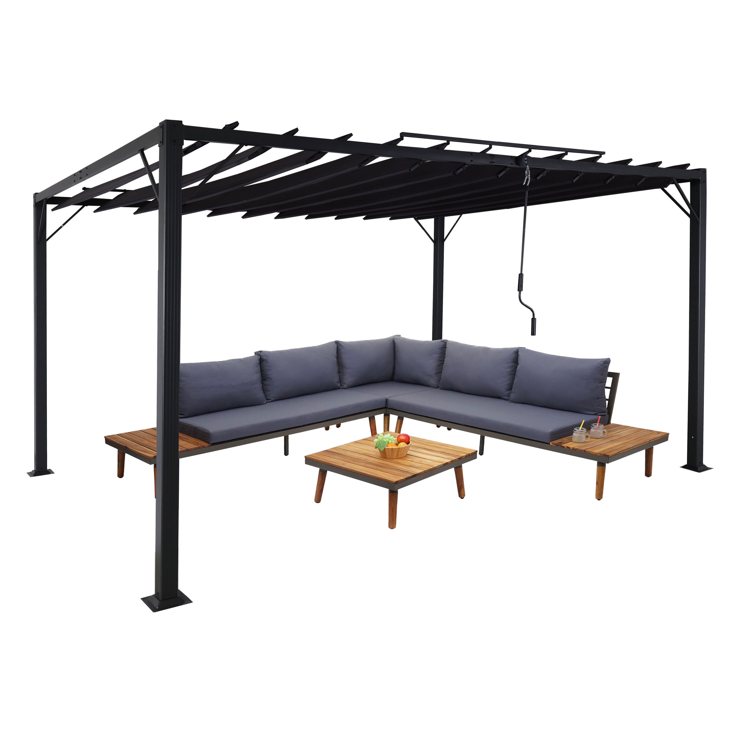 Pergola MCW-L40, Garten Lamellen-Pavillon Terrassen&uuml;berdachung, 8cm-Alu-Gestell Stoff/Textil, 3x4m anthrazit - Bild 1