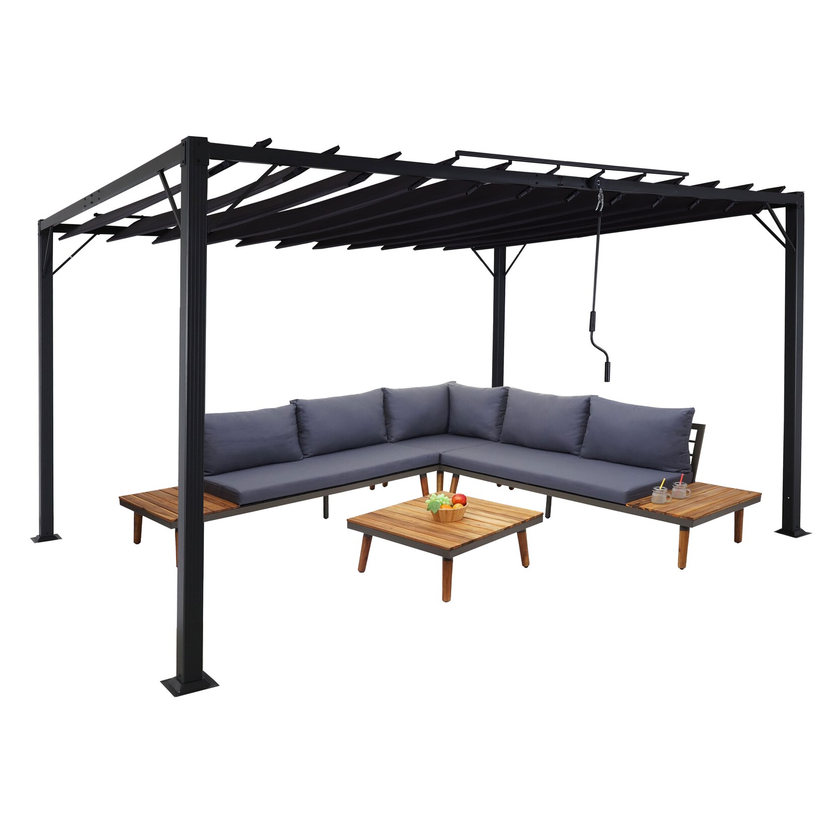 Pergola MCW-L40, Garten Lamellen-Pavillon Terrassenüberdachung, 8cm-Alu-Gestell Stoff/Textil, 3x4m anthrazit | 04057651571751
