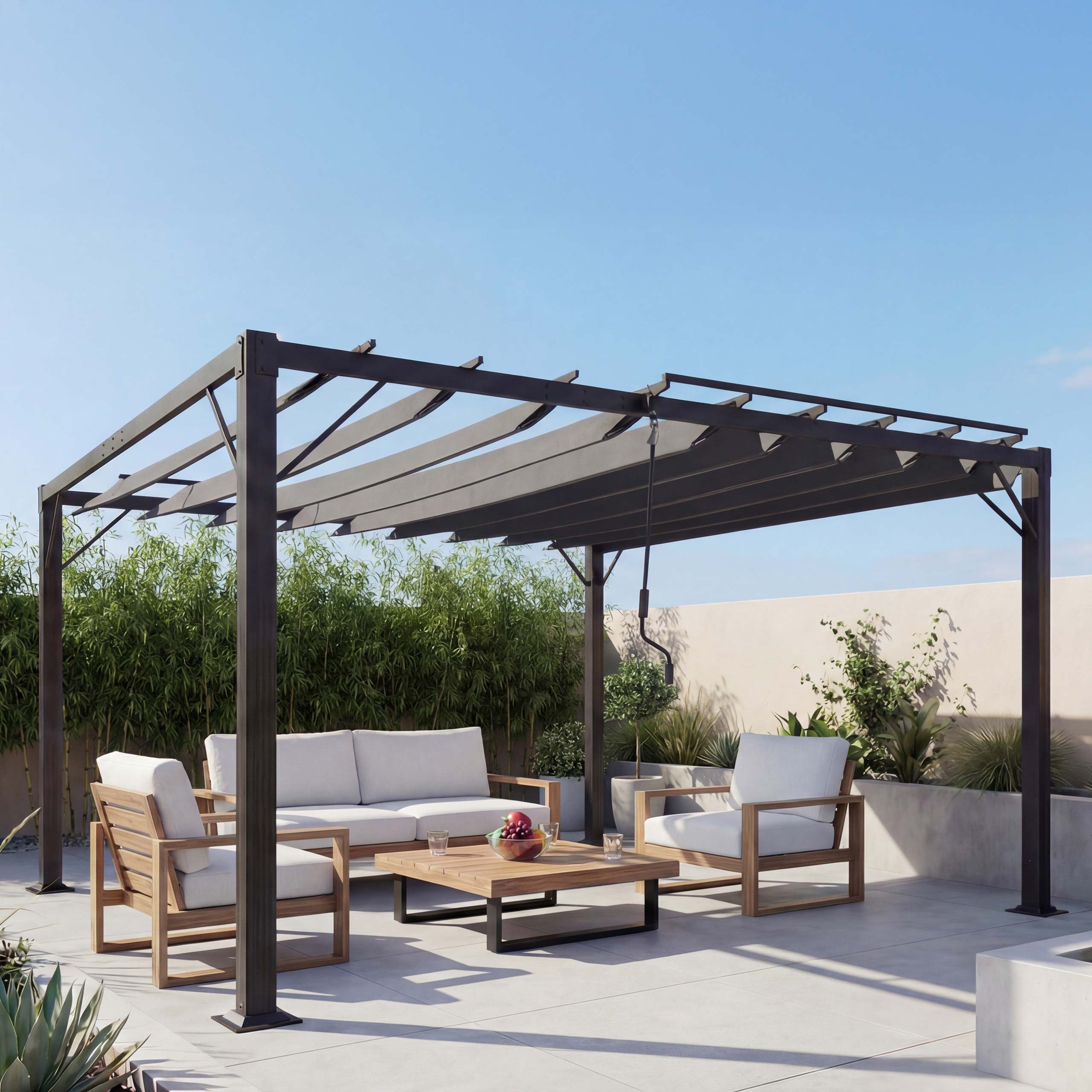 Pergola MCW-L40, Garten Lamellen-Pavillon Terrassen&uuml;berdachung, 8cm-Alu-Gestell Stoff/Textil, 3x3m anthrazit - Bild 1