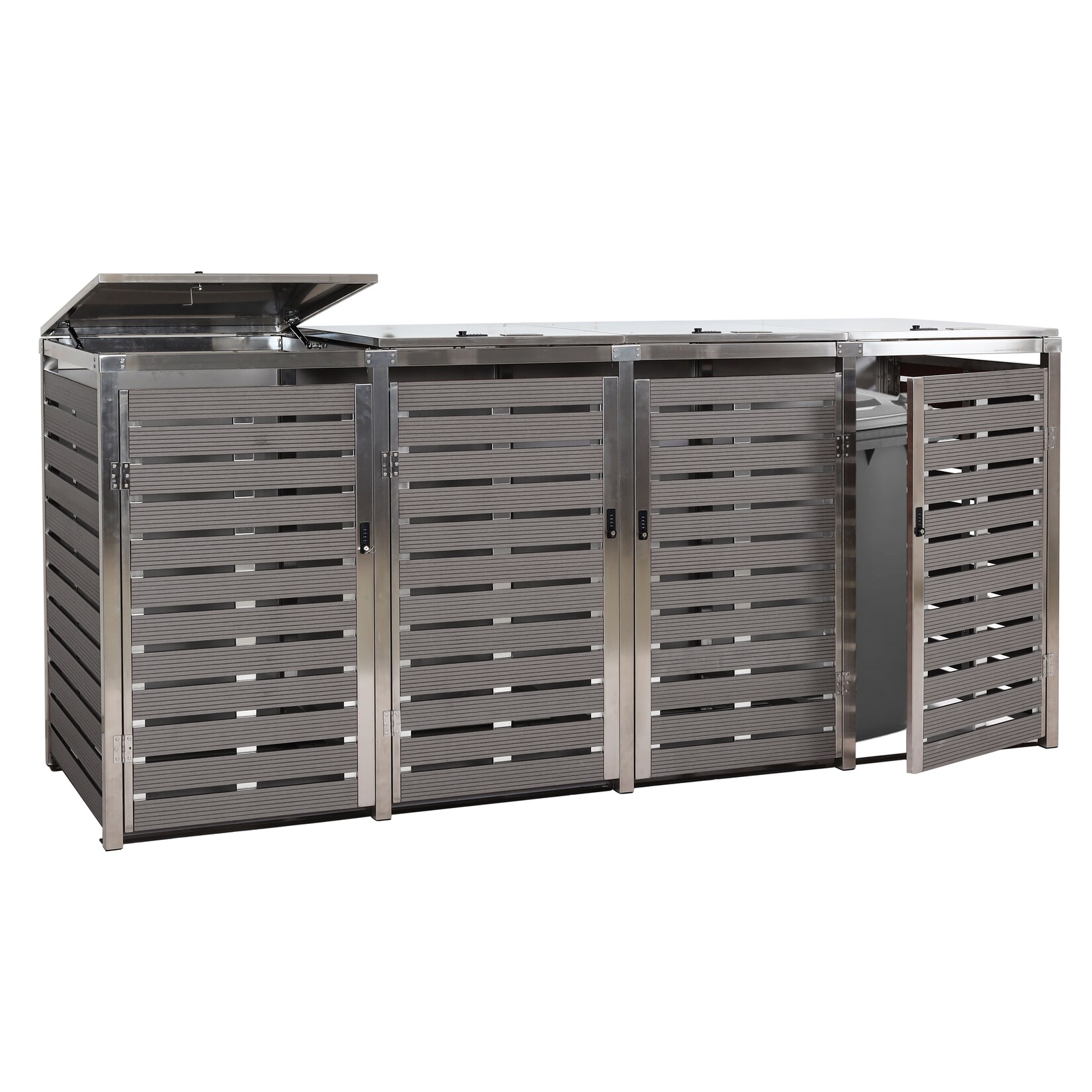 4er Mülltonnenverkleidung MCW-K14, Mülltonnenbox, 120x264x85cm WPC Edelstahl 128kg ~ anthrazit