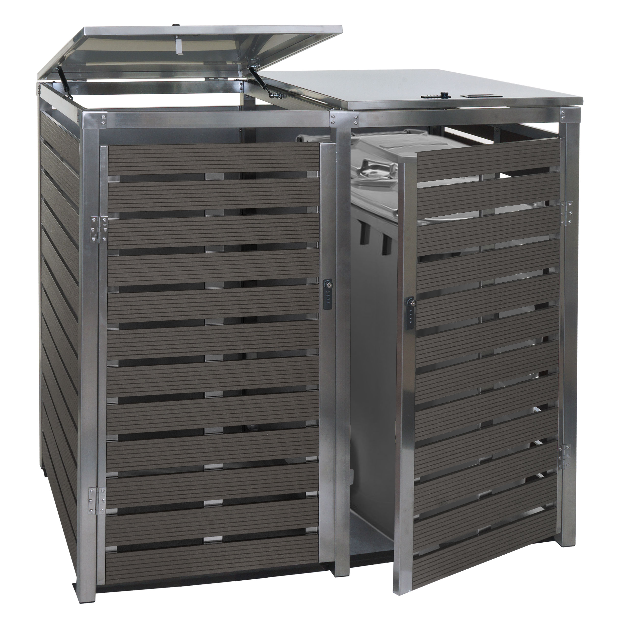 XL 2er/4er M&uuml;lltonnenverkleidung MCW-K14, M&uuml;lltonnenbox, 117x144x102cm WPC Edelstahl 88kg ~ anthrazit - Bild 1