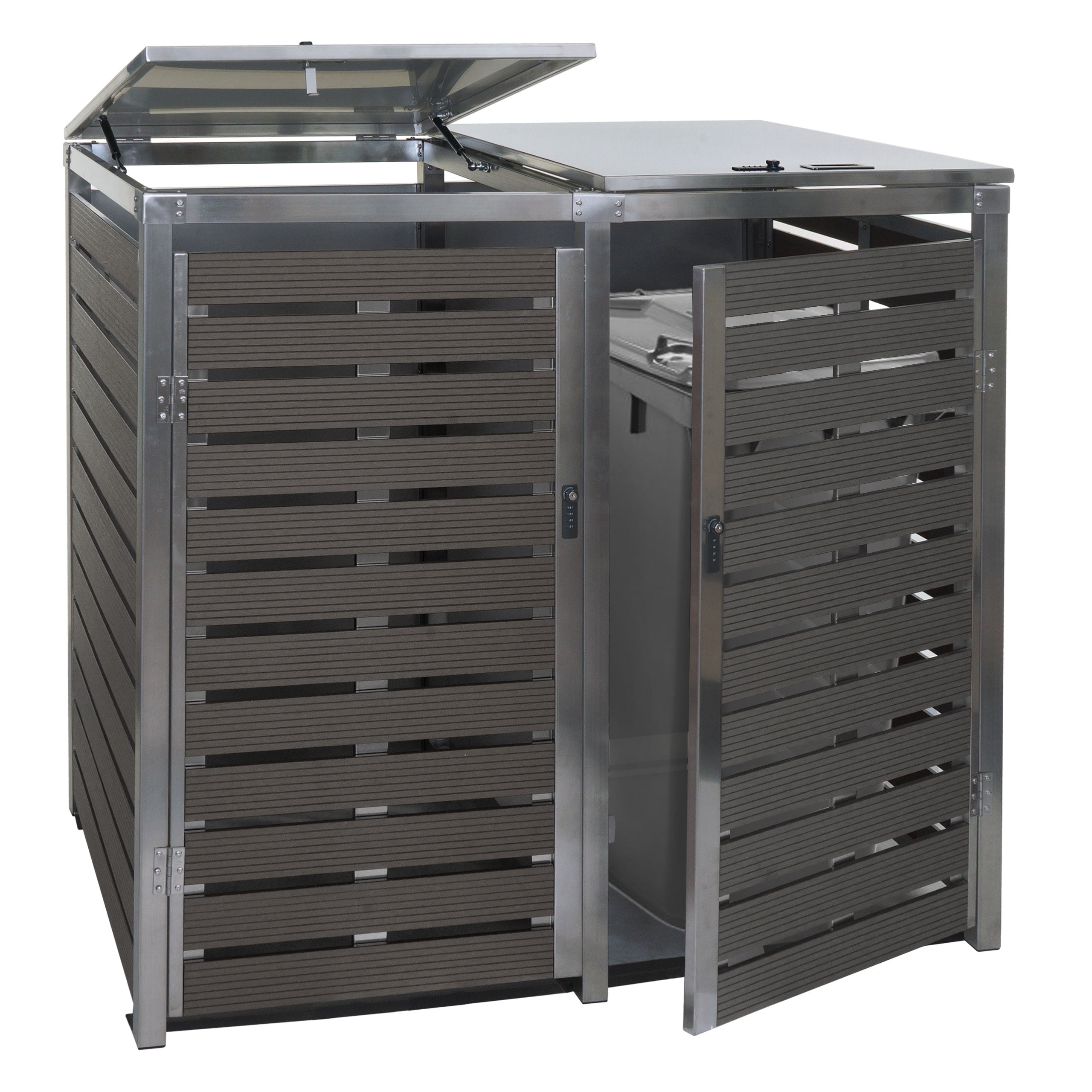 2er M&uuml;lltonnenverkleidung MCW-K14, M&uuml;lltonnenbox, 119x134x84cm WPC Edelstahl 78kg ~ anthrazit - Bild 1