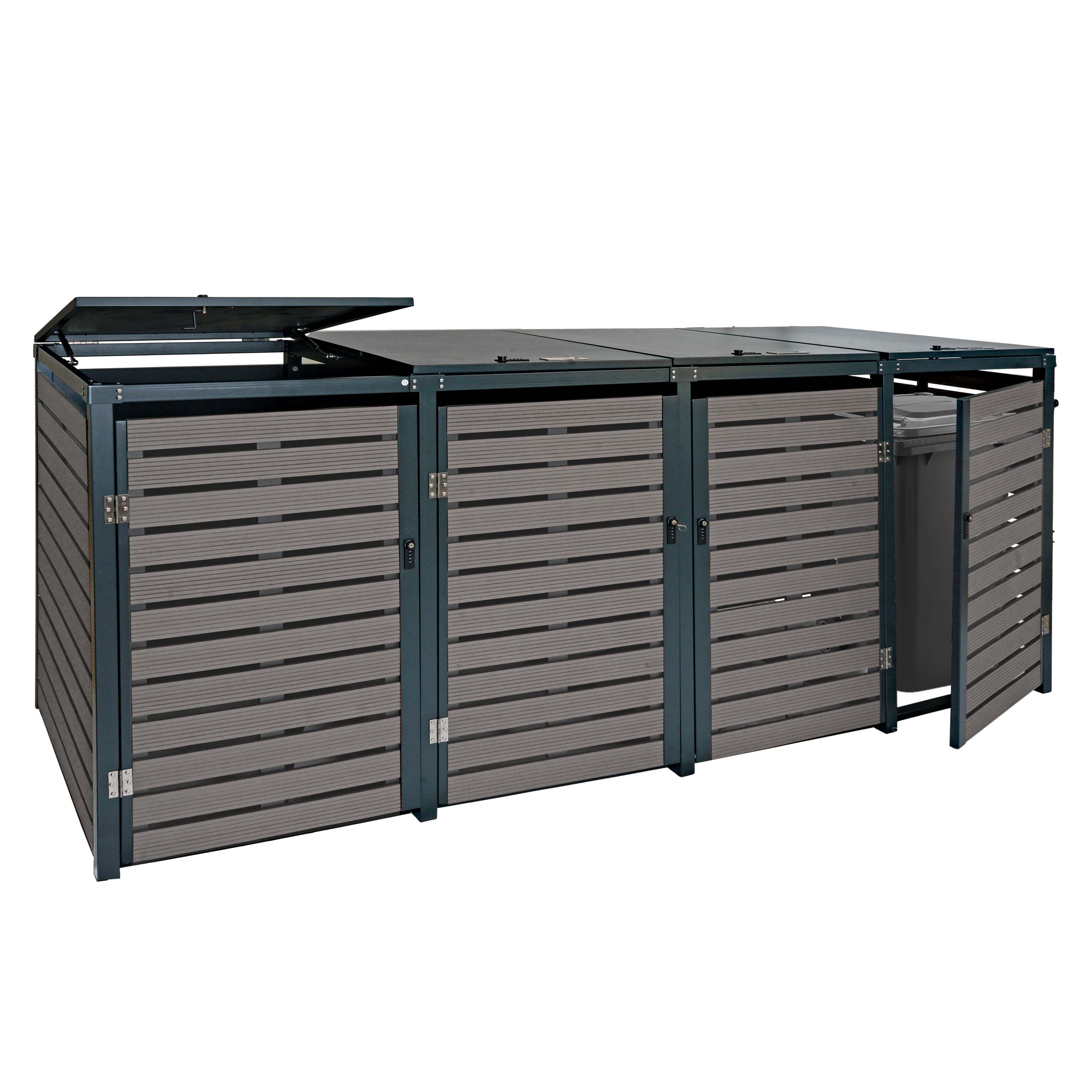 4er M&uuml;lltonnenverkleidung MCW-K14, M&uuml;lltonnenbox M&uuml;lltonnenabdeckung, 119x264x84cm WPC Metall 130kg ~ anthrazit - Bild 1