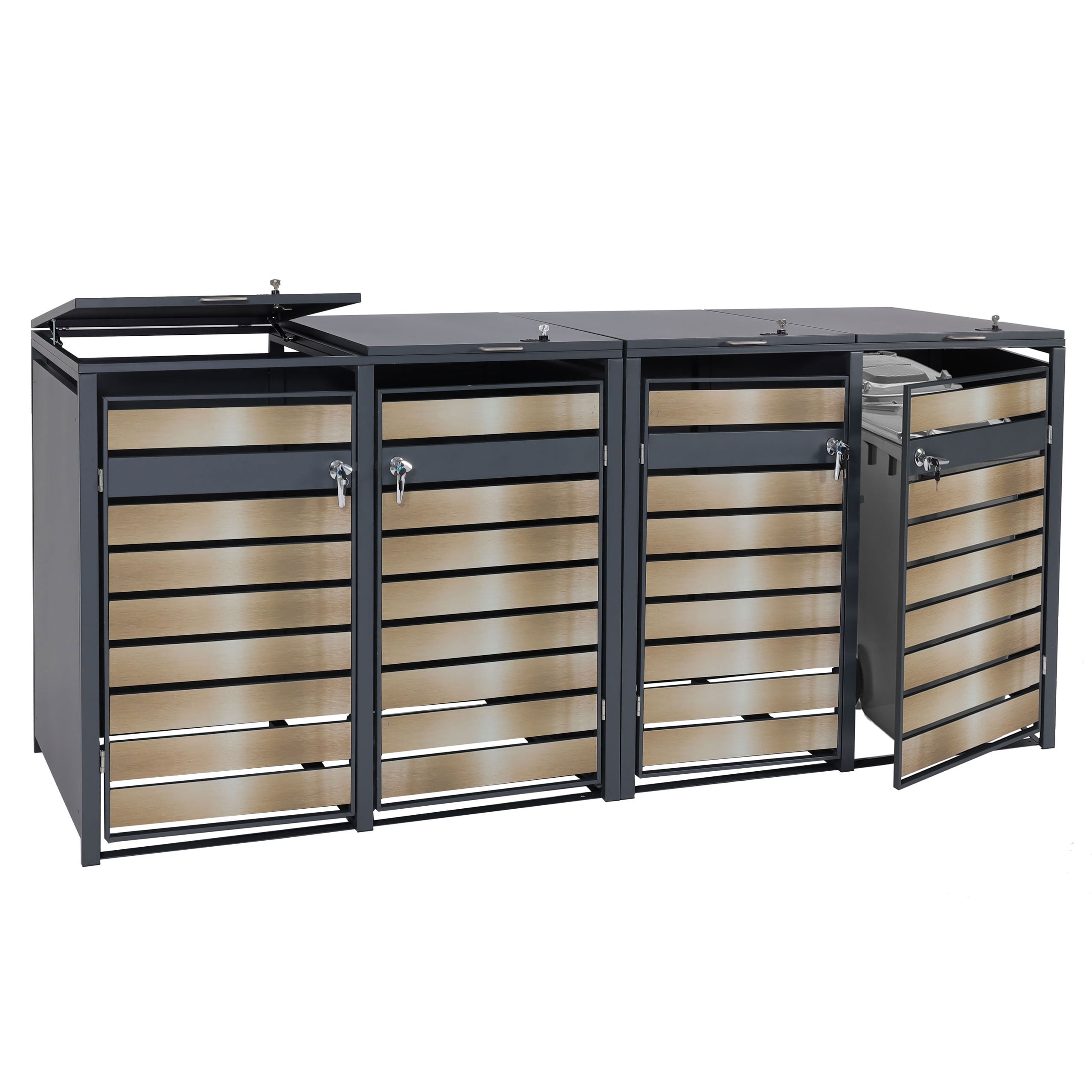 XL 4er/8er-M&uuml;lltonnenverkleidung MCW-J81, M&uuml;lltonnenbox, Metall 118kg anthrazit ~ gold - Bild 1