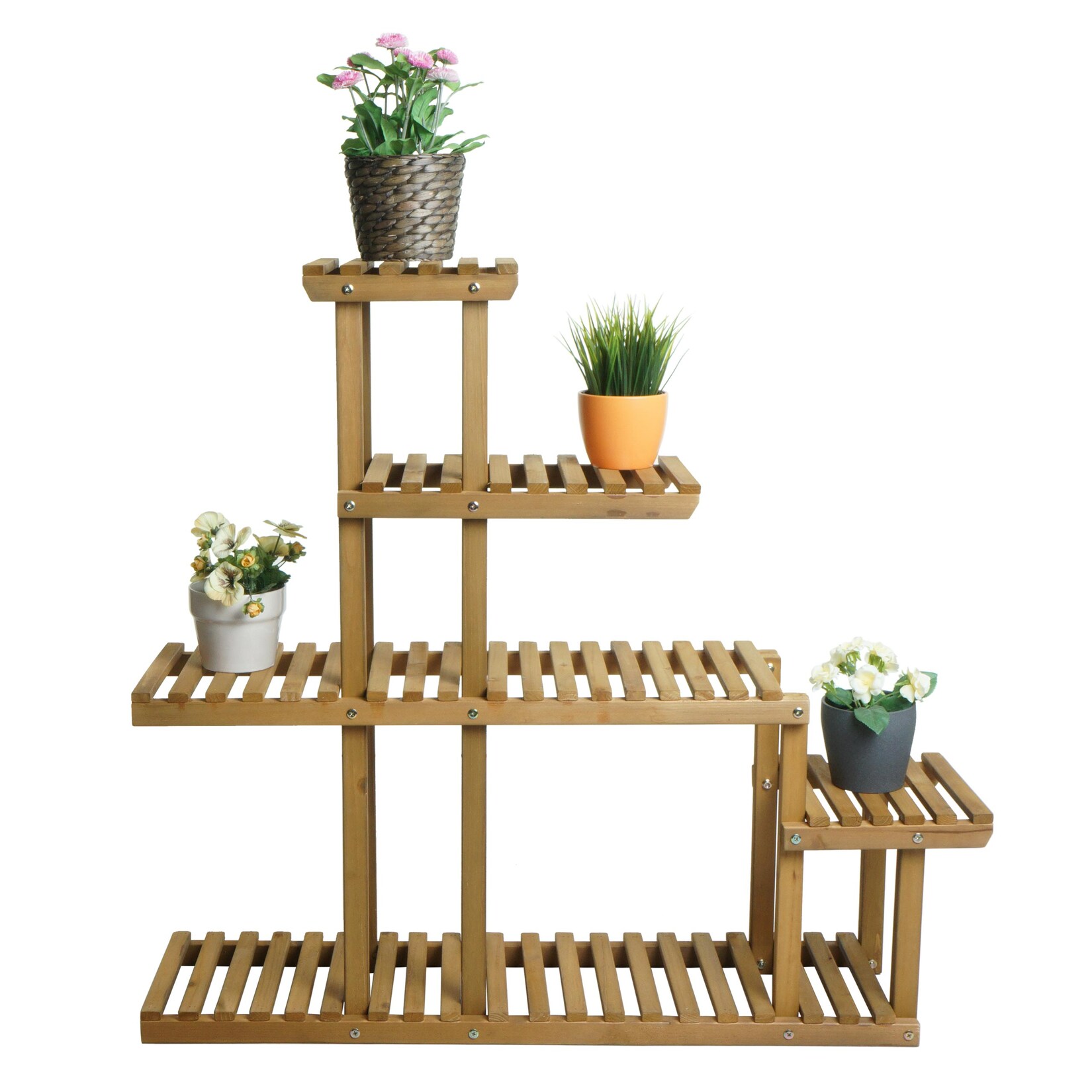 Pflanzregal MCW-L71, Blumentreppe Standregal Regal Blumenständer, 5 Ablagen, 95x105x25cm Outdoor Tanne Holz FSC, braun | 04057651571478