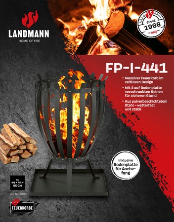 44x65cm Netto schwarz kaufen LANDMANN Feuerkorb bei online