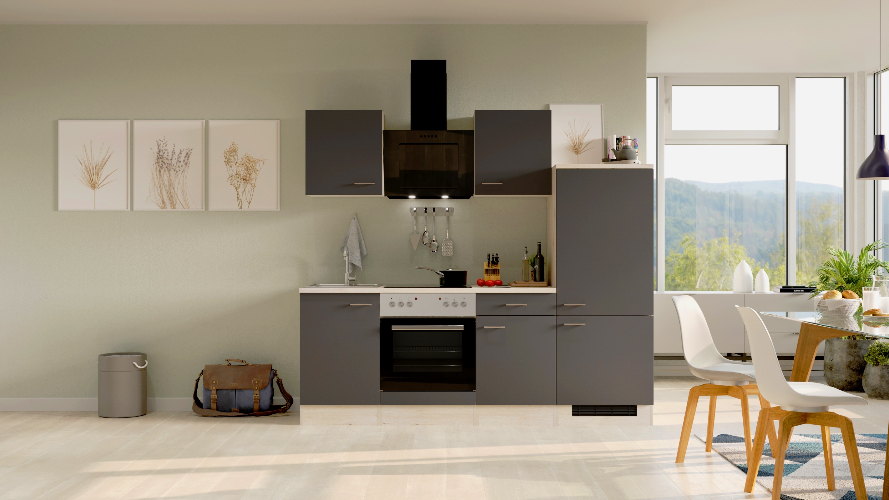 Flex- Well K&uuml;chenzeile "Stauraumwunder" 220cm -G-220-1706-005 -versch. Ausf&uuml;hrungen-Morena - Bild 1