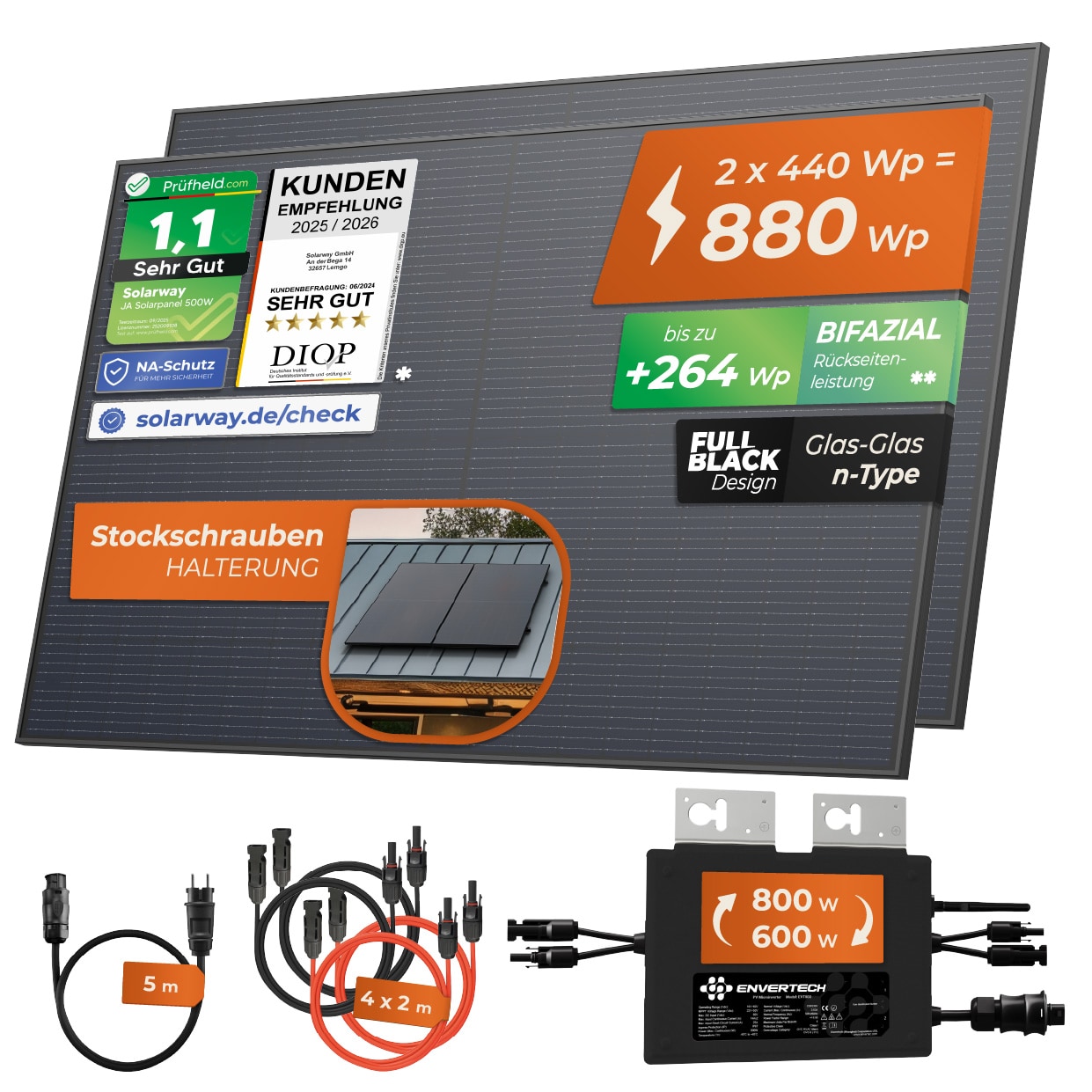 Solarway Balkonkraftwerk 880W / 800W Solaranlage Steckerfertig WIFI Komplettset Photovoltaik Anlage - Bild 1