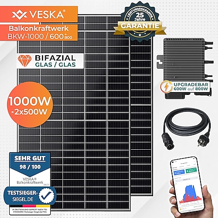 Veska 920 W / 600+800W Balkonkraftwerk Photovoltaik Solaranlage Steckerfertig WIFI Smart - Bild 1