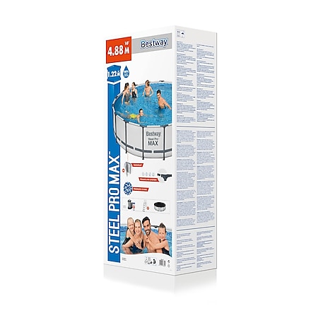Bestway® Steel Pro MAX™ Frame Pool Komplett-Set mit Filterpumpe Ø 488 x 122  cm , lichtgrau, rund online kaufen bei Netto