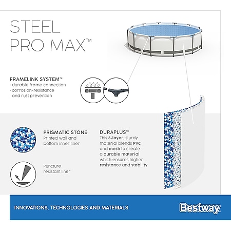 Bestway® Steel Pro MAX™ Frame Pool Komplett-Set mit Filterpumpe Ø 488 x 122  cm , lichtgrau, rund online kaufen bei Netto