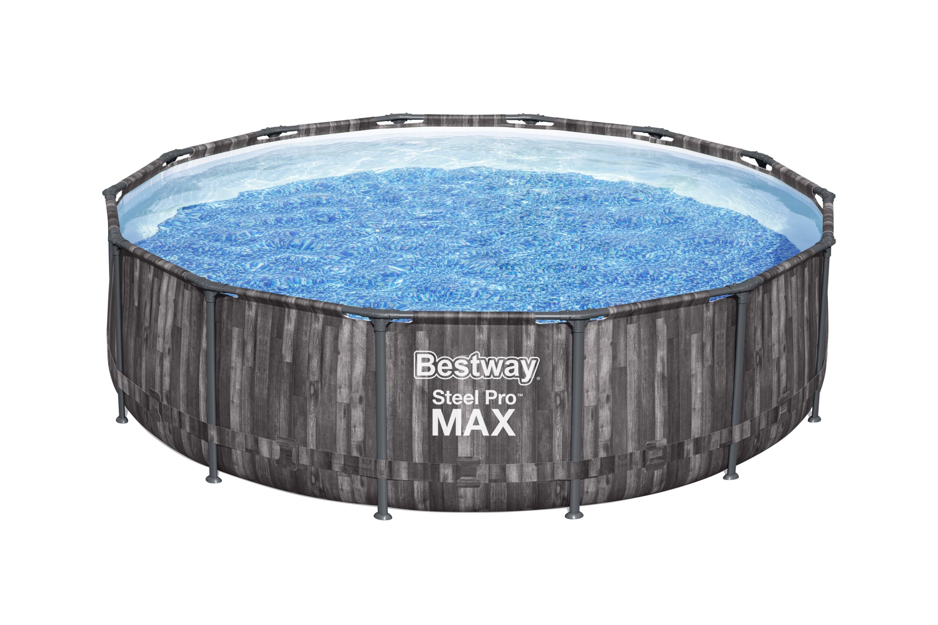 Bestway&reg; Steel Pro MAX&trade; Frame Pool Komplett-Set mit Filterpumpe &Oslash; 427 x 107 cm, Holz-Optik (Mooreiche), rund - Bild 1