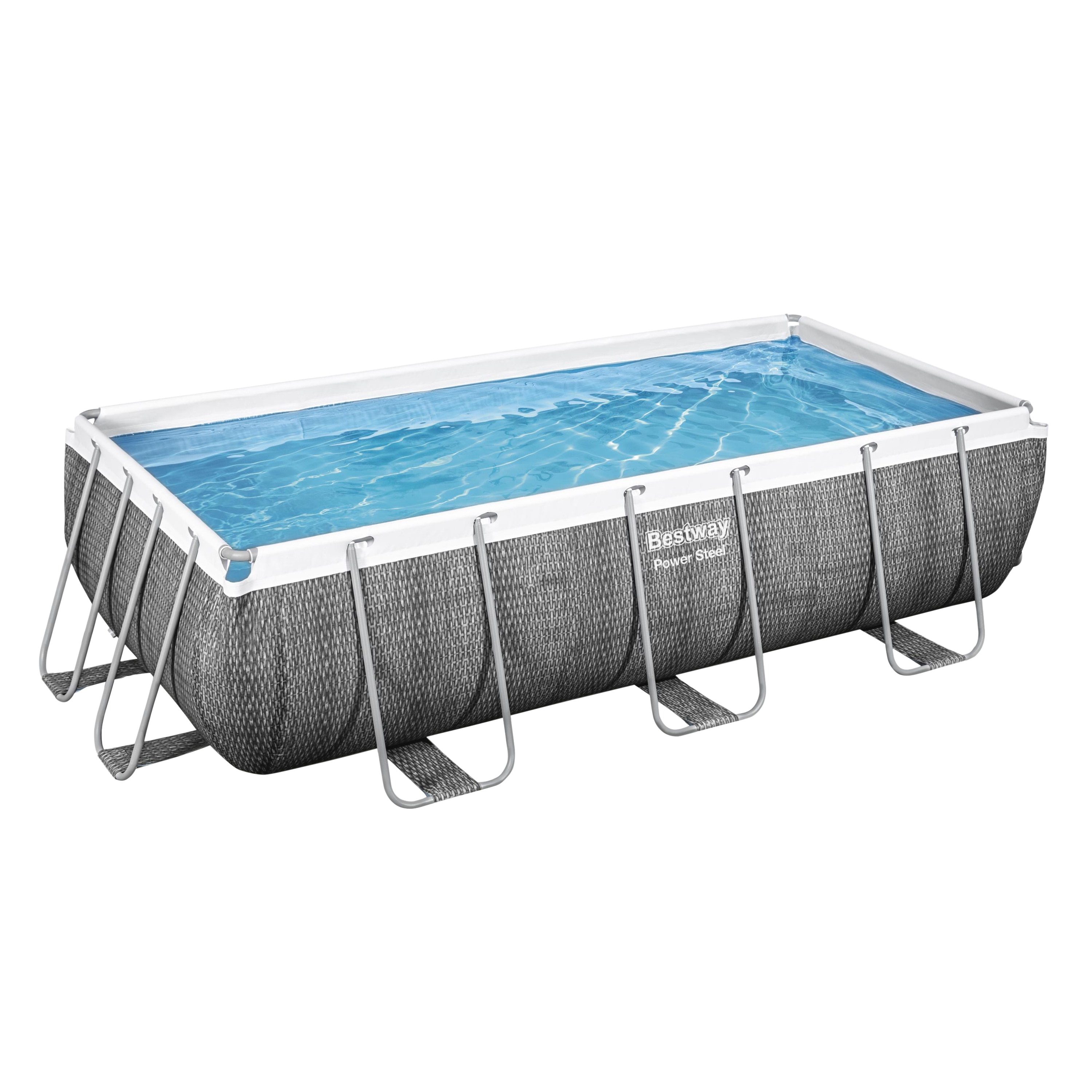 Bestway&reg; Power Steel&trade; Frame Pool Set mit Filterpumpe 404 x 201 x 100 cm, Rattan-Optik (Schiefergrau), eckig - Bild 1