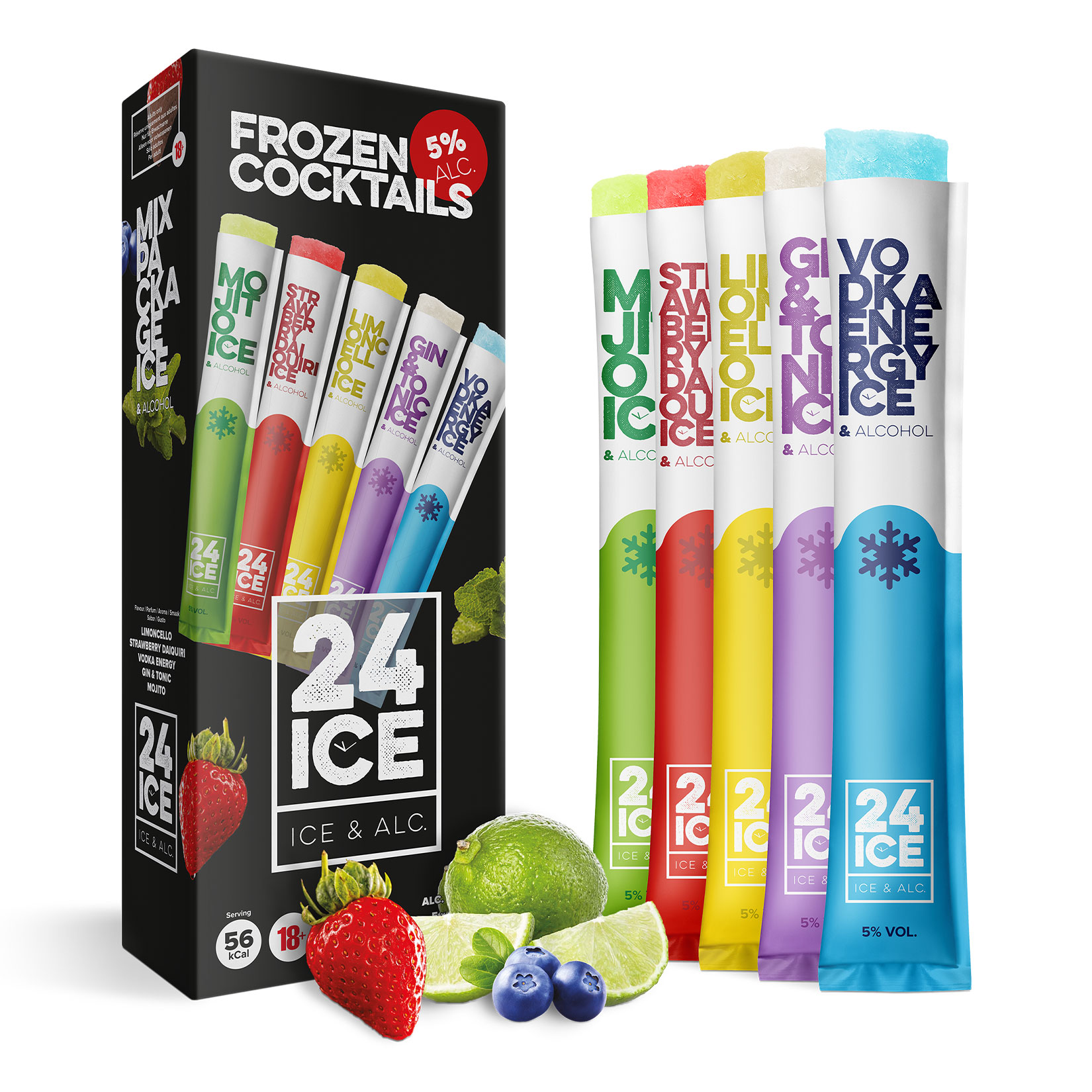 24ICE Mix Packung Cocktail Wassereis 5,0 % vol 5 x 65 ml, verschiedene Sorten - Bild 1