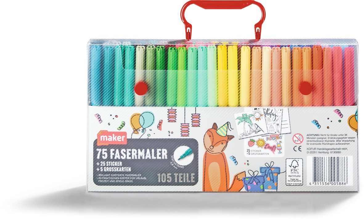 MAKER 105 teiliges Fasermaler Koffer-Set - Bild 1