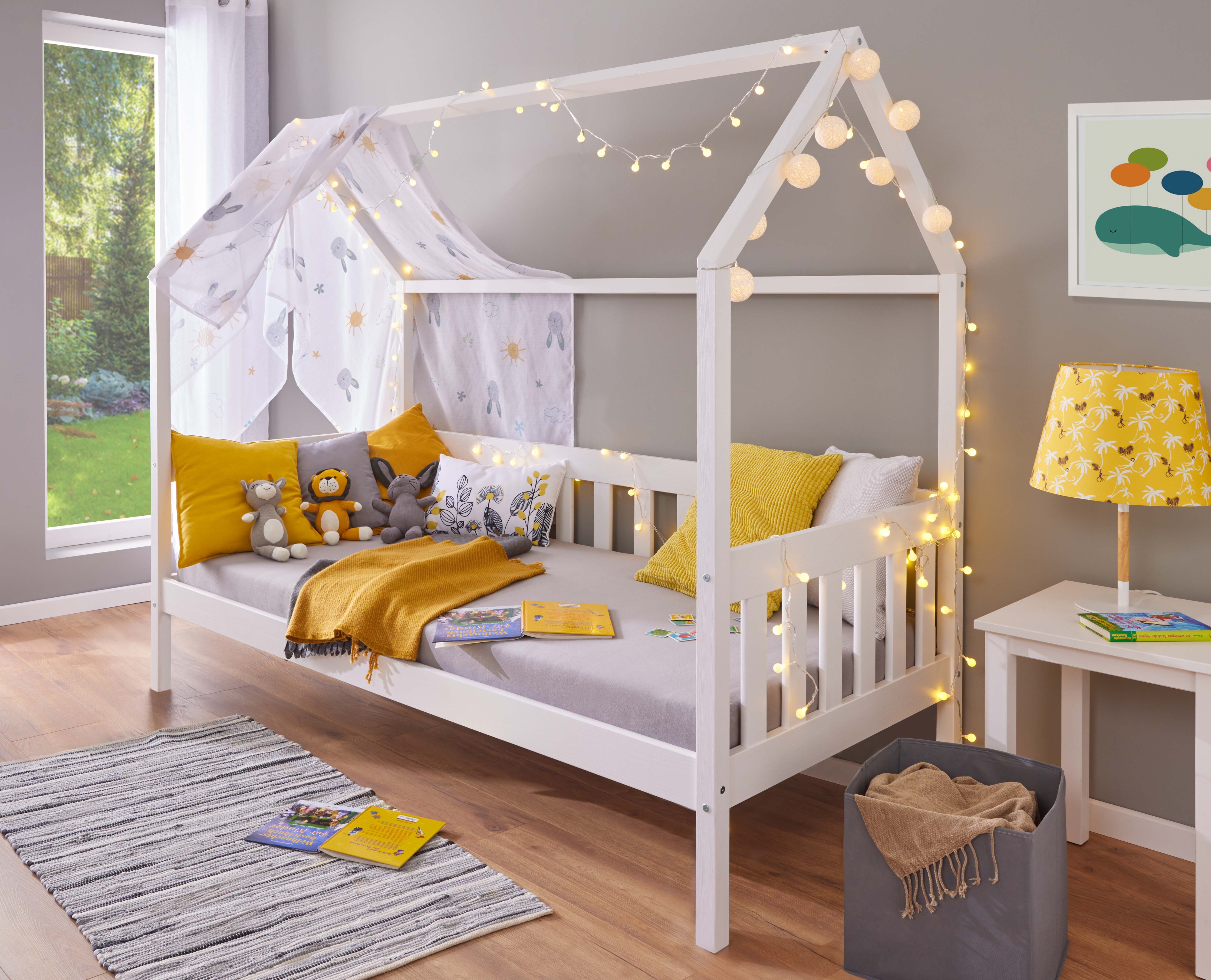 Inter Link Kinderbett Funky Hausbett 90 x 200 cm Kiefer Massivholz Weiss - Bild 1