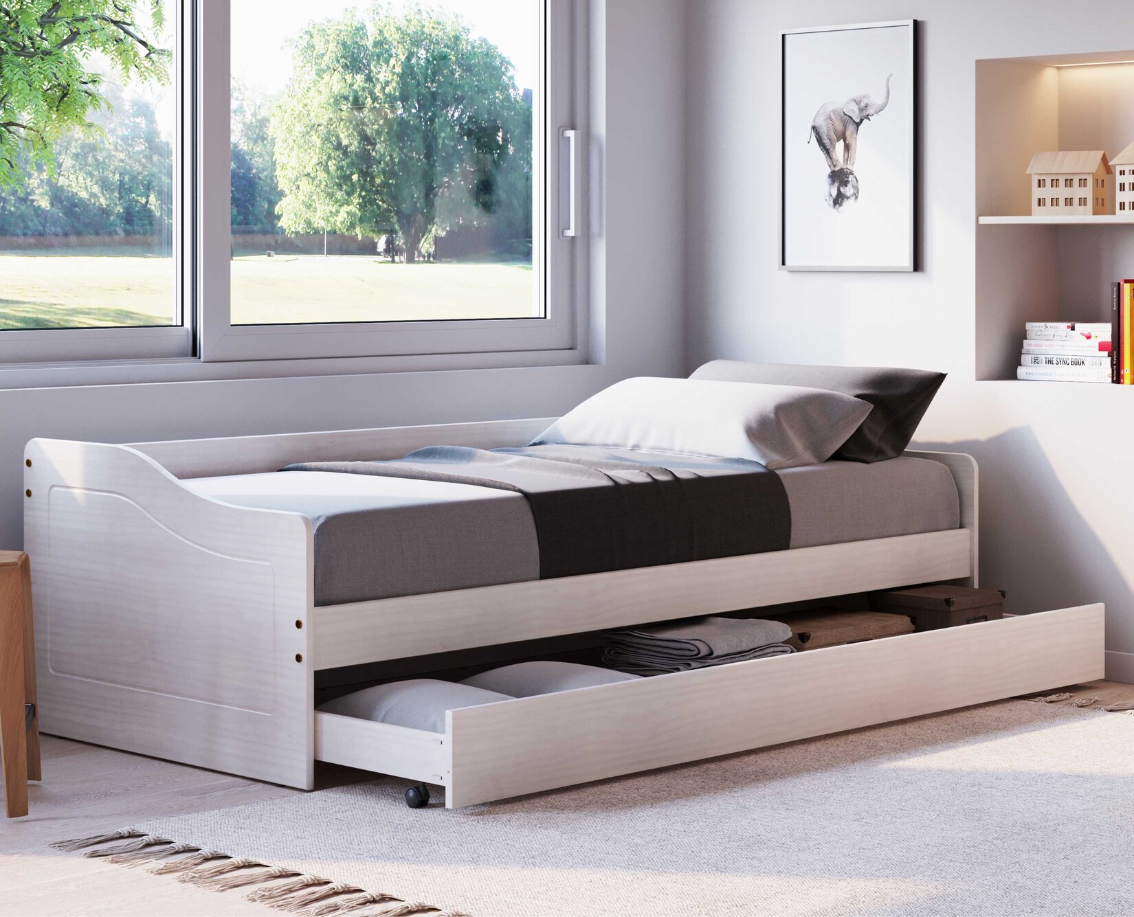 Inter Link Funktionsbett Kinderbett Leonie 90×190 cm inkl. Lattenrost und Ausziehbett – versch. Ausführungen – Weiss | 04010340944052