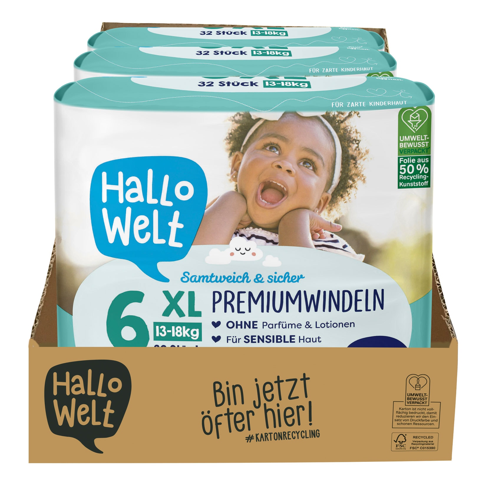 Hallo Welt Windeln Gr. 6 XL 32 St&uuml;ck, 3er Pack - Bild 1