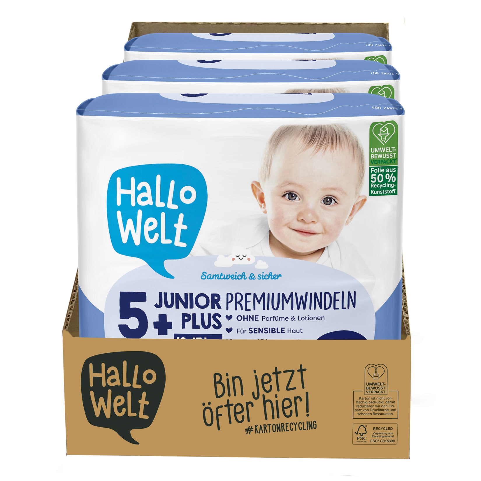 Hallo Welt Windeln Gr. 5+ Junior 34 St&uuml;ck, 3er Pack - Bild 1