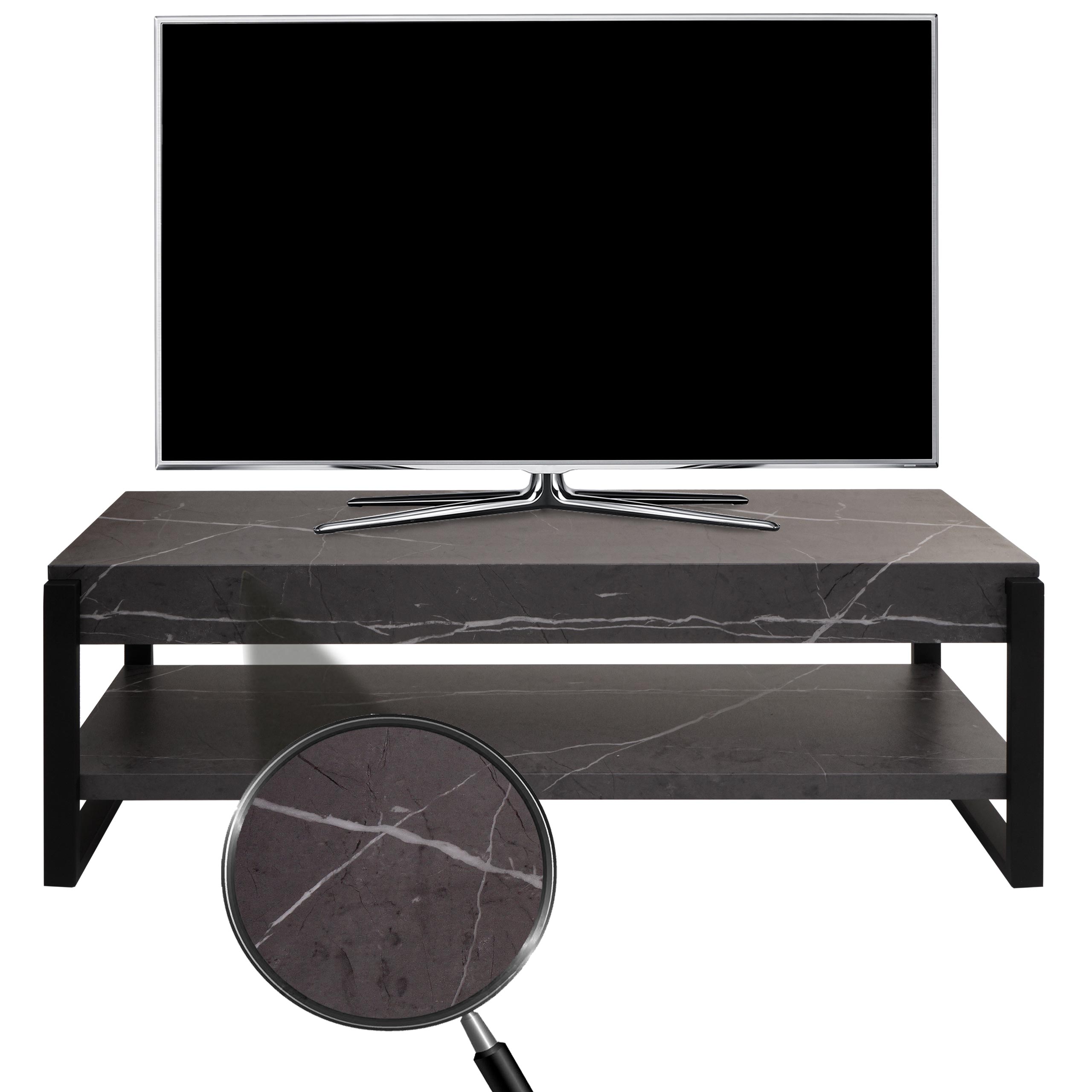 TV-Rack MCW-L53, Fernsehtisch Lowboard TV-Tisch, Metall 42x120x44cm ~ Marmor-Optik grau - Bild 1