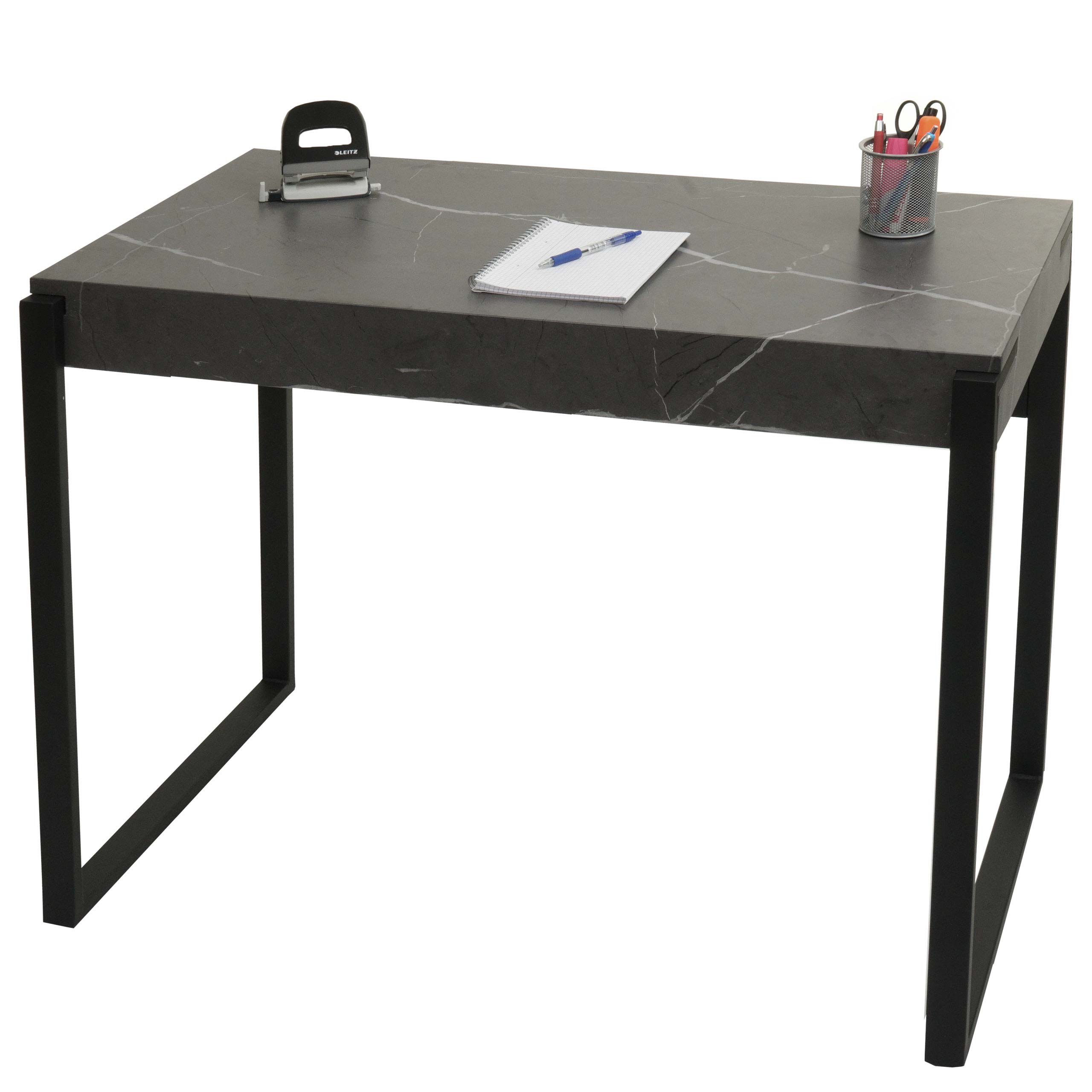 Schreibtisch MCW-L53, B&uuml;rotisch Computertisch Arbeitstisch, Metall 100x54cm ~ Marmor-Optik grau - Bild 1