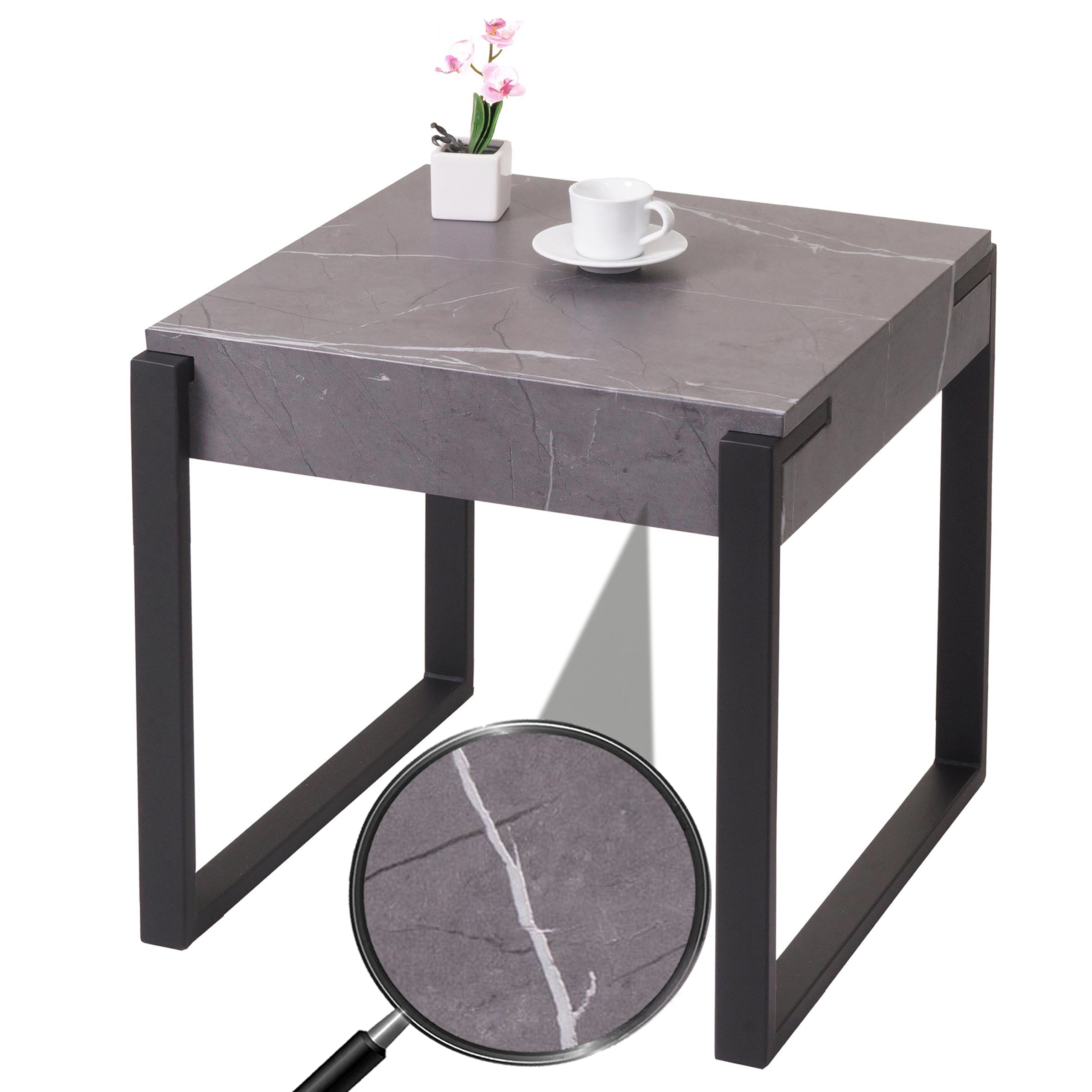 Beistelltisch MCW-L53, Kaffeetisch Nachttisch Loungetisch Couchtisch, Metall 51x50x54cm ~ Marmor-Optik grau - Bild 1