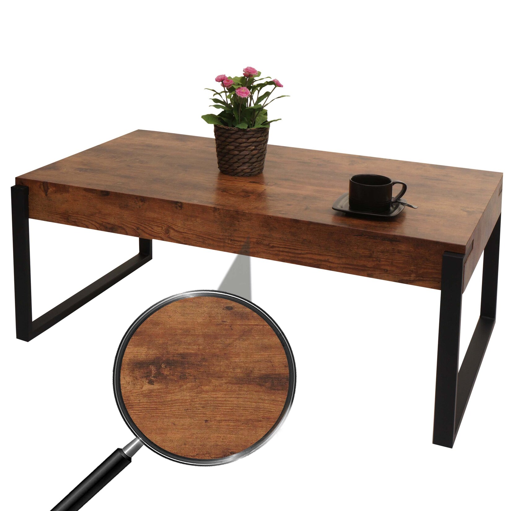 Couchtisch MCW-L53, Wohnzimmertisch Beistelltisch Sofatisch, Metall 43x110x64cm ~ dunkle Wildeiche