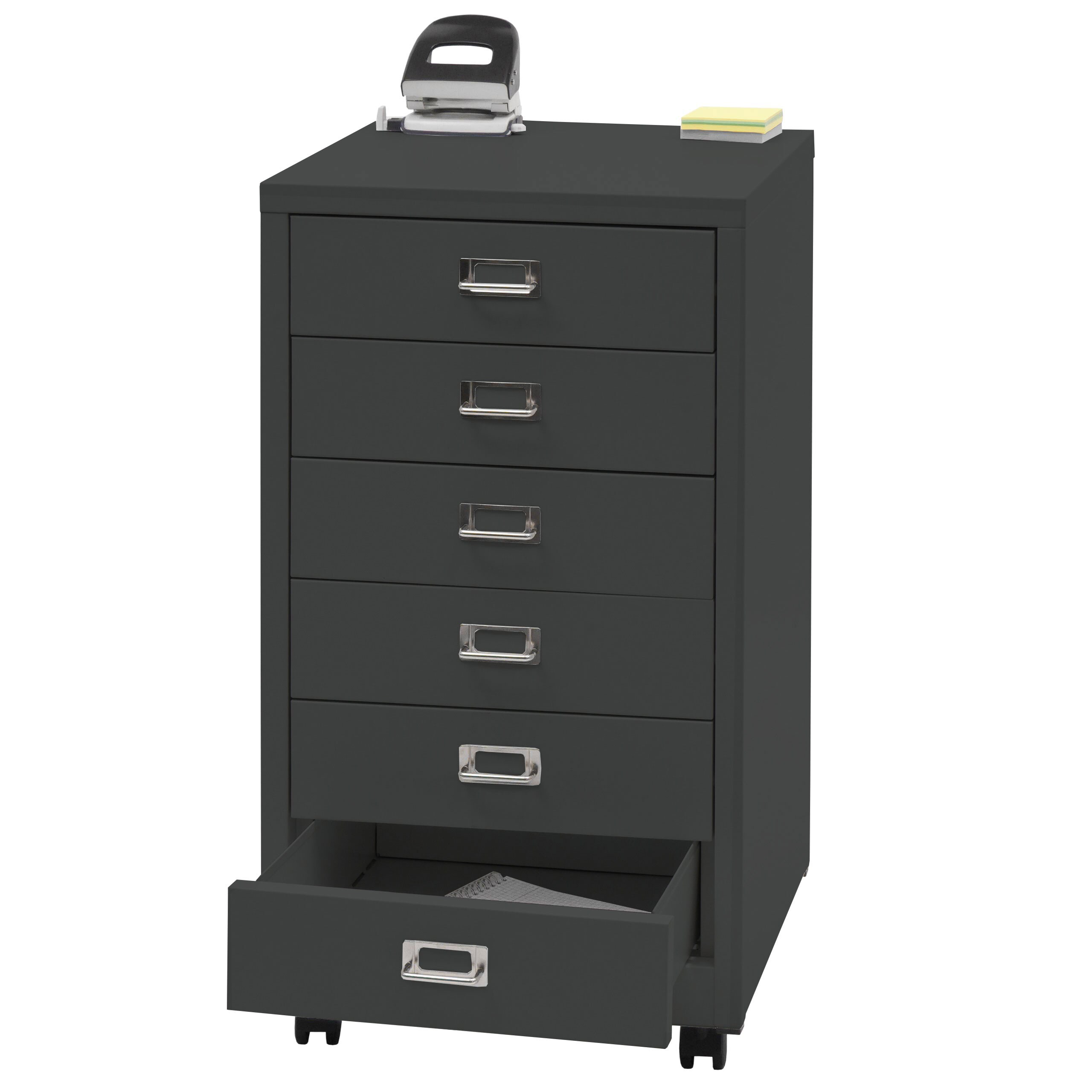 Rollcontainer MCW-L49, Schubladenschrank Stahlschrank Aktenschrank, Metall 75x40x41cm 6 Schubladen ~ dunkelgrau - Bild 1