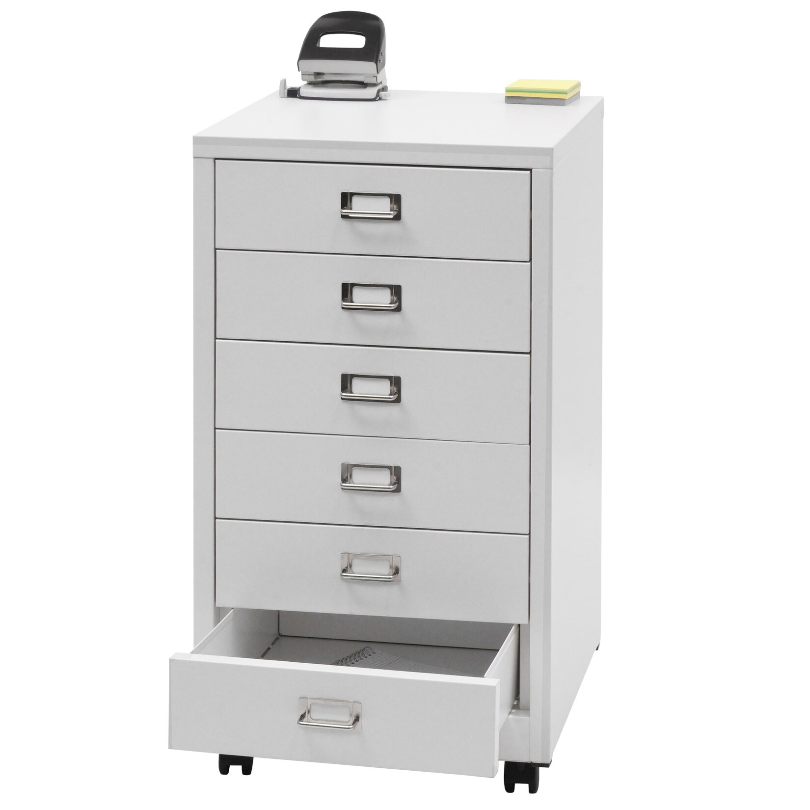 Rollcontainer MCW-L49, Schubladenschrank Stahlschrank Aktenschrank, Metall 75x40x41cm 6 Schubladen ~ weiß | 04057651801612