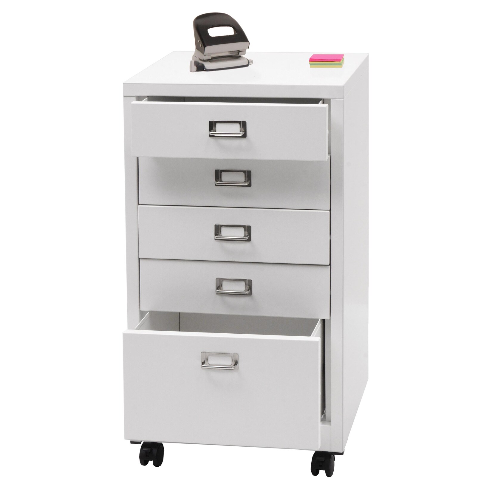 Rollcontainer MCW-L49, Schubladenschrank Stahlschrank Aktenschrank, Metall 75x40x41cm 5 Schubladen ~ weiß | 04057651575476