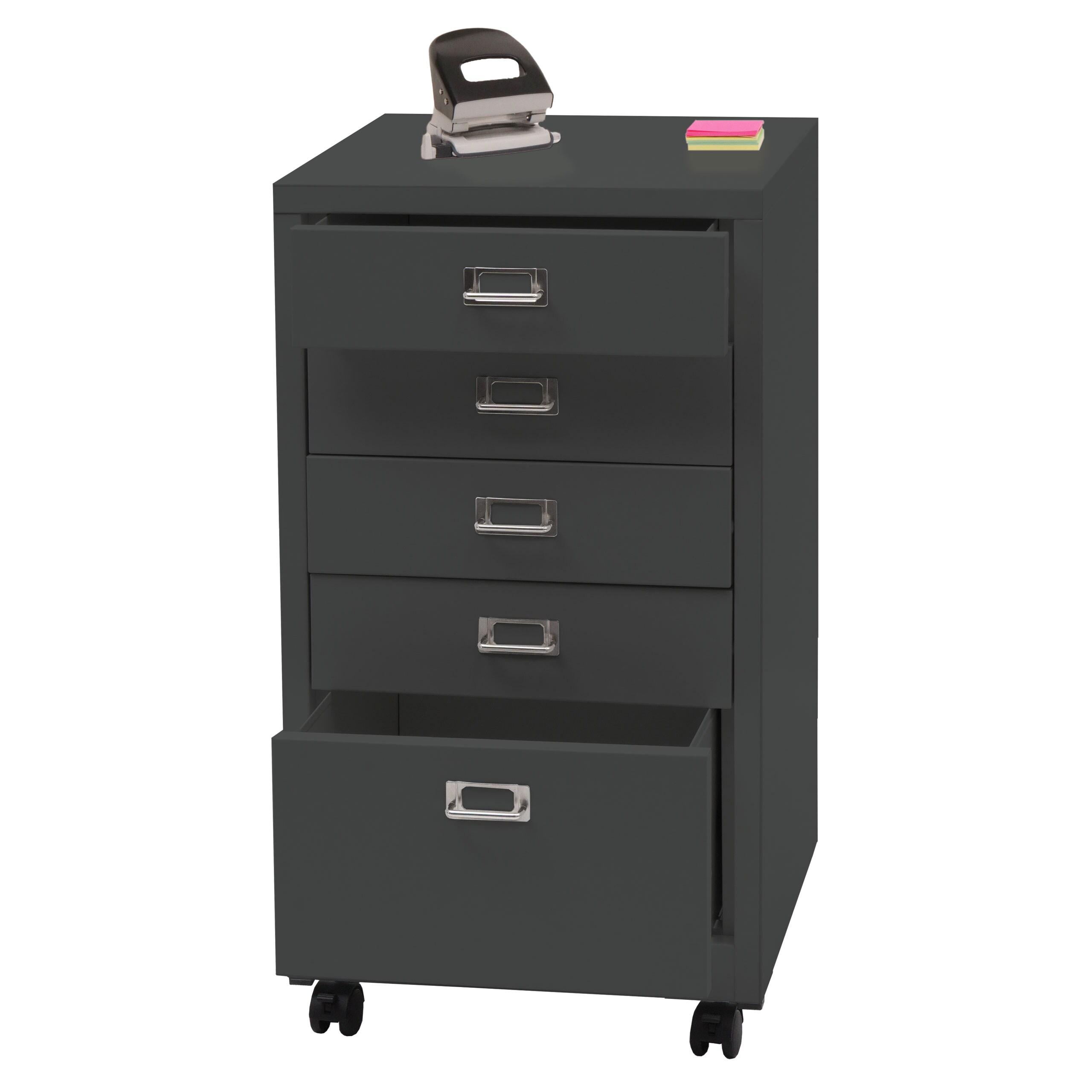 Rollcontainer MCW-L49, Schubladenschrank Stahlschrank Aktenschrank, Metall 75x40x41cm 5 Schubladen ~ dunkelgrau - Bild 1