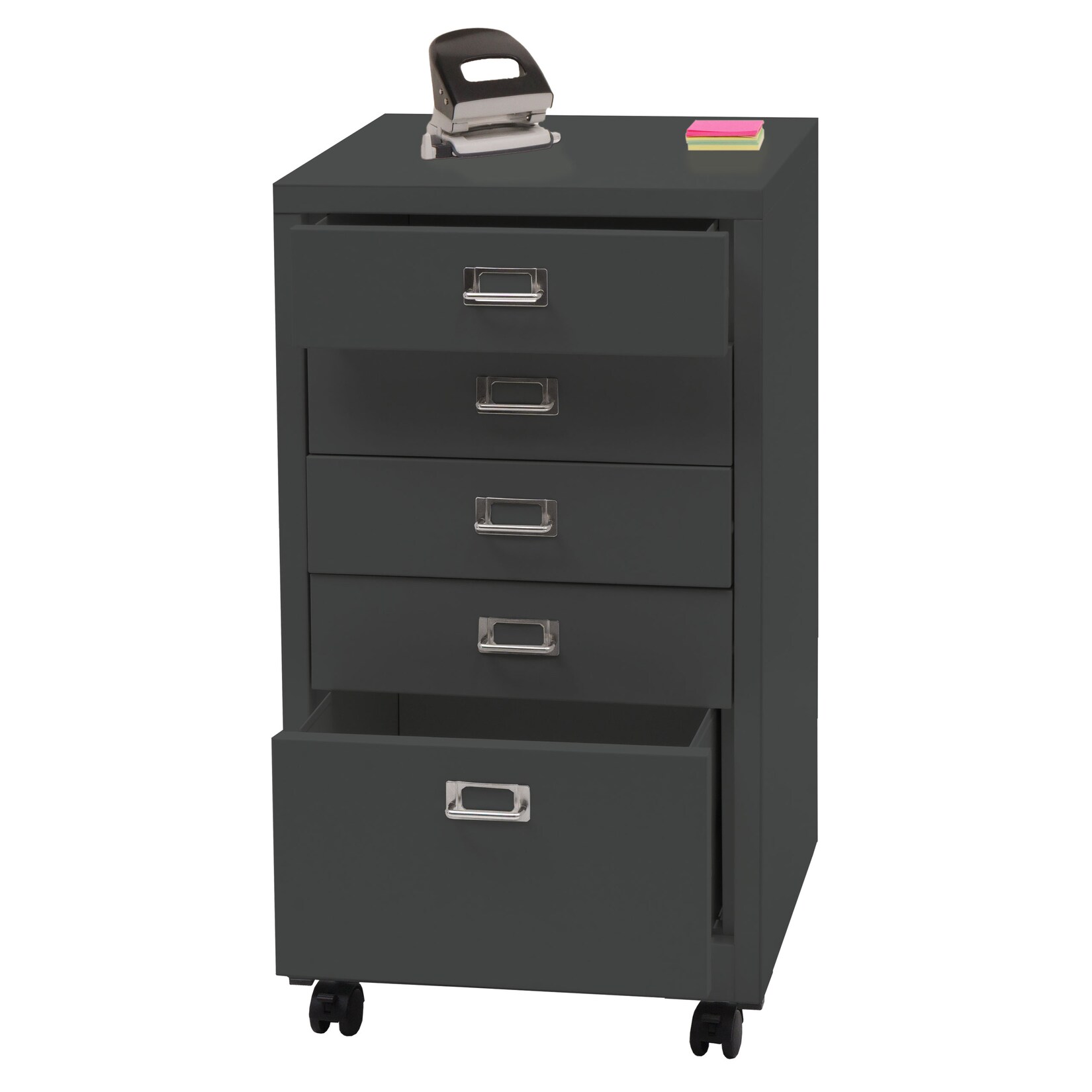Rollcontainer MCW-L49, Schubladenschrank Stahlschrank Aktenschrank, Metall 75x40x41cm 5 Schubladen ~ dunkelgrau