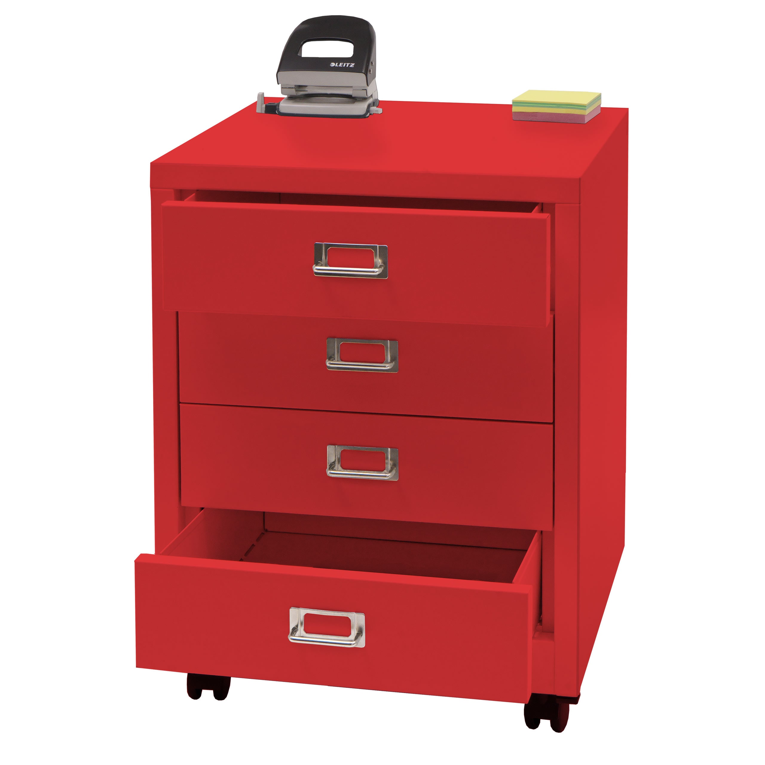 Rollcontainer MCW-L49, Schubladenschrank Stahlschrank Aktenschrank, Metall 55x40x41cm 4 Schubladen ~ rot - Bild 1