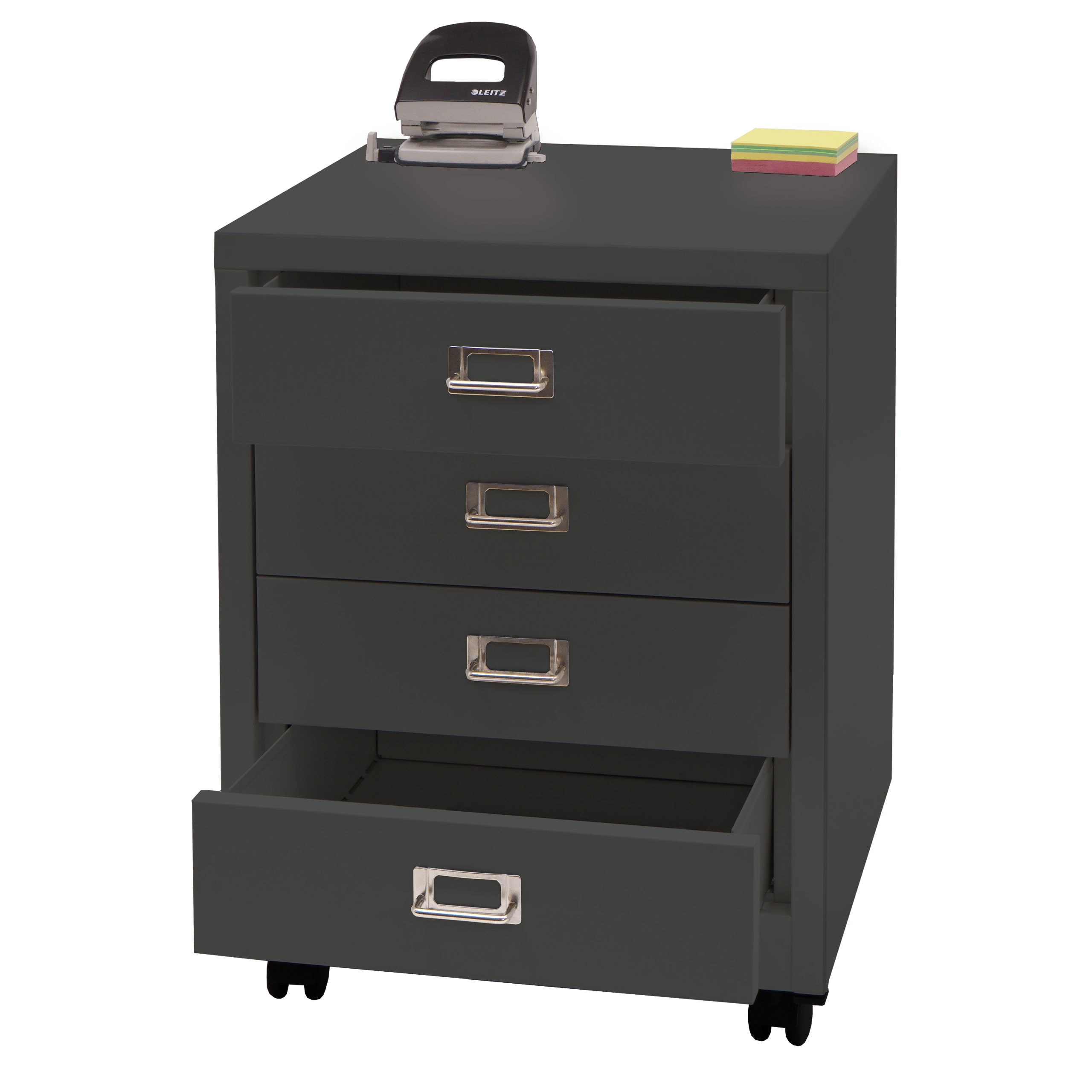 Rollcontainer MCW-L49, Schubladenschrank Stahlschrank Aktenschrank, Metall 55x40x41cm 4 Schubladen ~ dunkelgrau - Bild 1