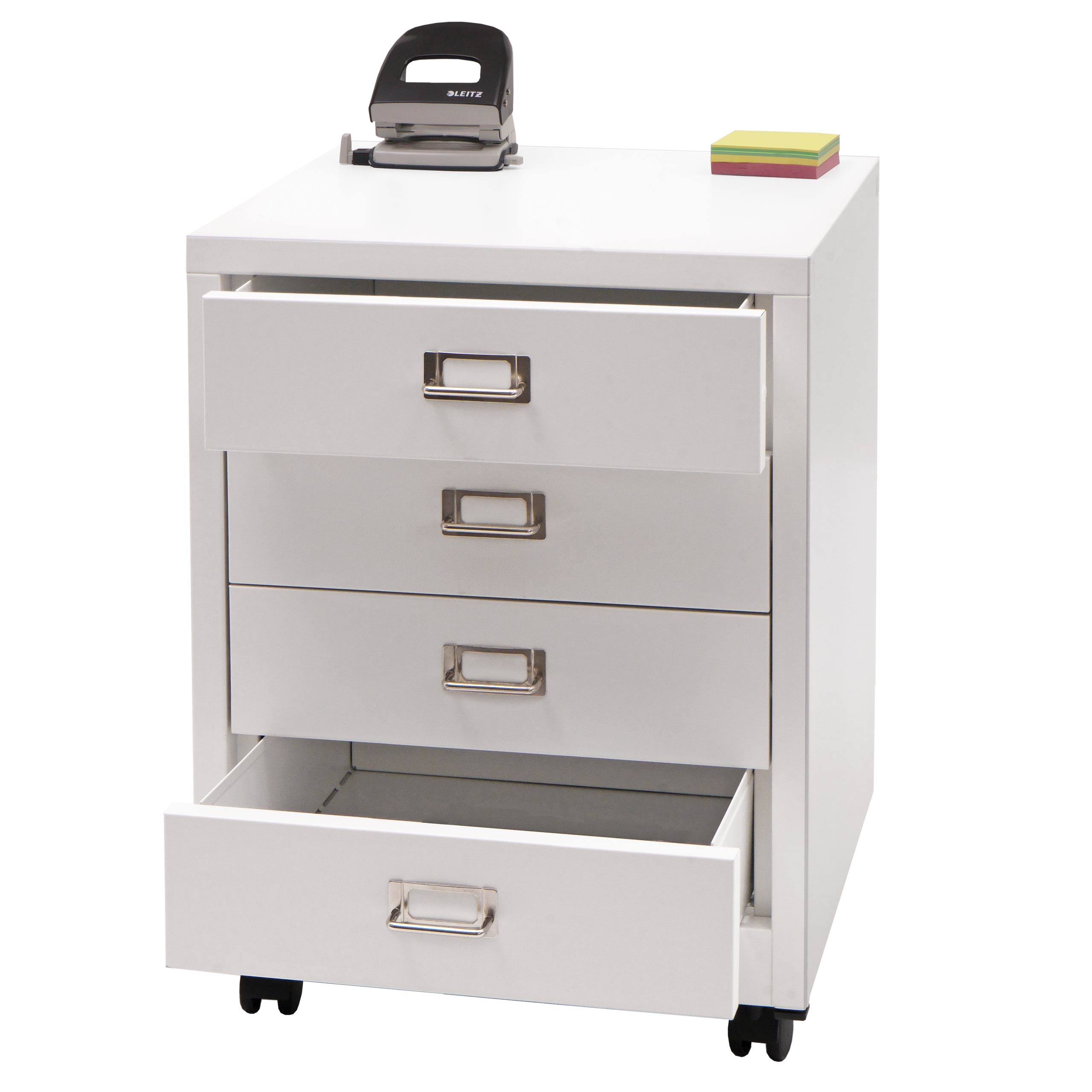 Rollcontainer MCW-L49, Schubladenschrank Stahlschrank Aktenschrank, Metall 55x40x41cm 4 Schubladen ~ wei&szlig; - Bild 1