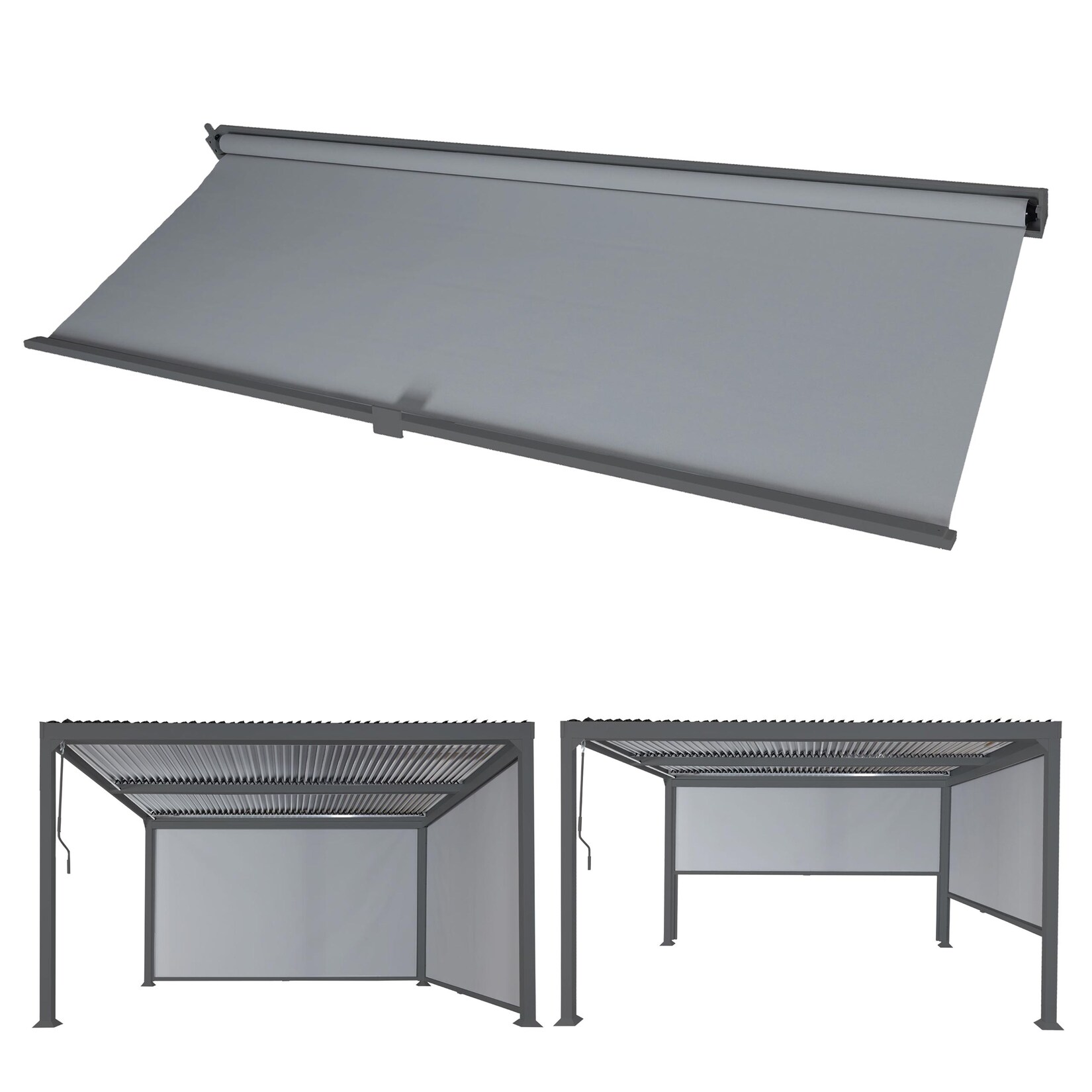 Seitenwand für Pergola MCW-L41, Pavillon Rollo Ersatzseitenwand, Stoff/Textil 3x3,7m ~ anthrazit