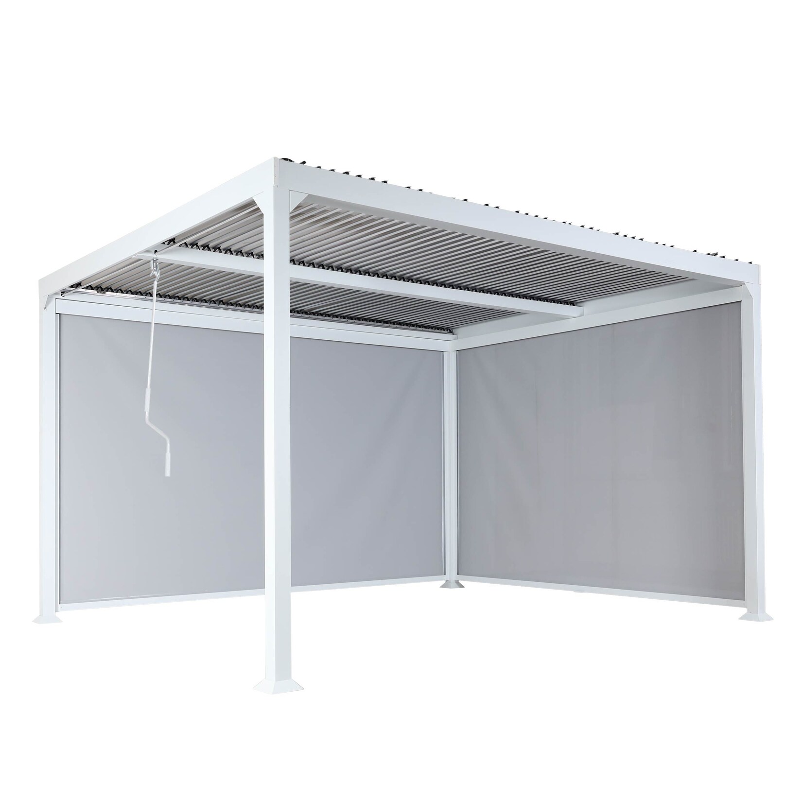 Alu Pergola MCW-L41 mit 2x Seitenwand, Lamellen-Pavillon, stabiles 8cm-Metall-Gestell 3×3,7m ~ weiß | 04057651832449