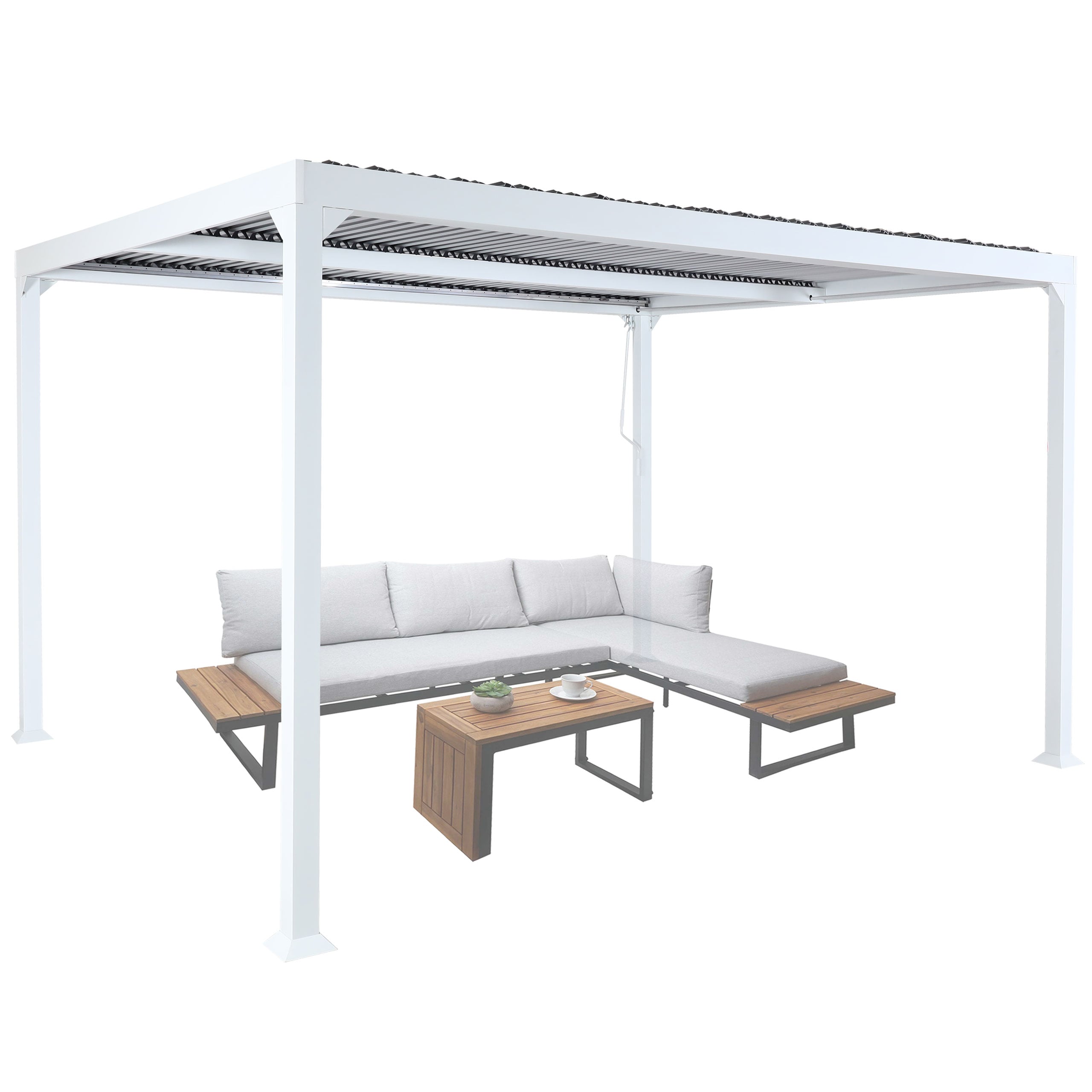 Alu Pergola MCW-L41, Lamellen-Pavillon Terrassen&uuml;berdachung, stabiles 8cm-Metall-Gestell 3x3,7m ~ wei&szlig; - Bild 1