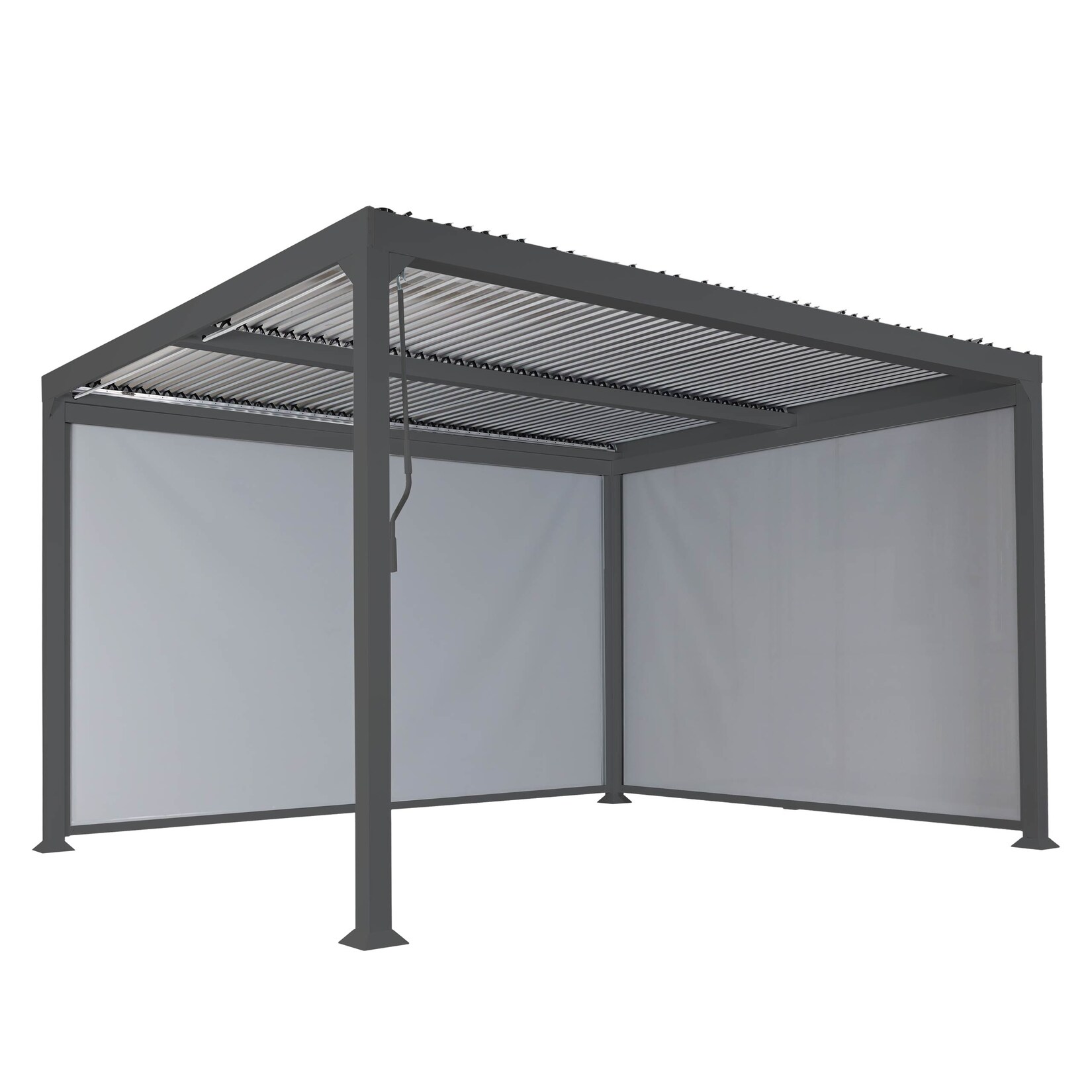 Alu Pergola MCW-L41 mit 2x Seitenwand, Lamellen-Pavillon, stabiles 8cm-Metall-Gestell 3x3m ~ anthrazit | 04057651776668