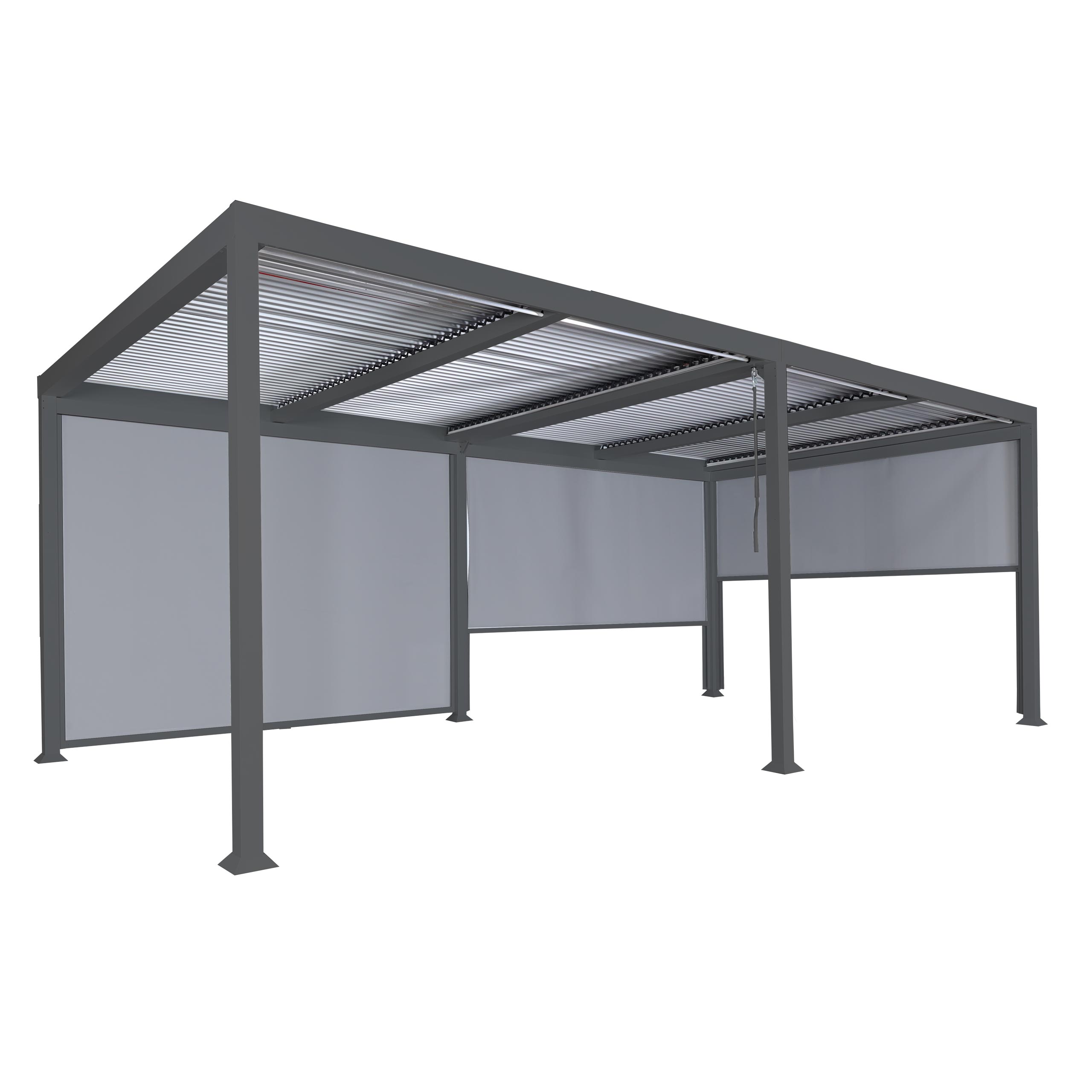 Alu Pergola MCW-L41 mit 3x Seitenwand, Lamellen-Pavillon, stabiles 8cm-Metall-Gestell 3x6m ~ anthrazit - Bild 1