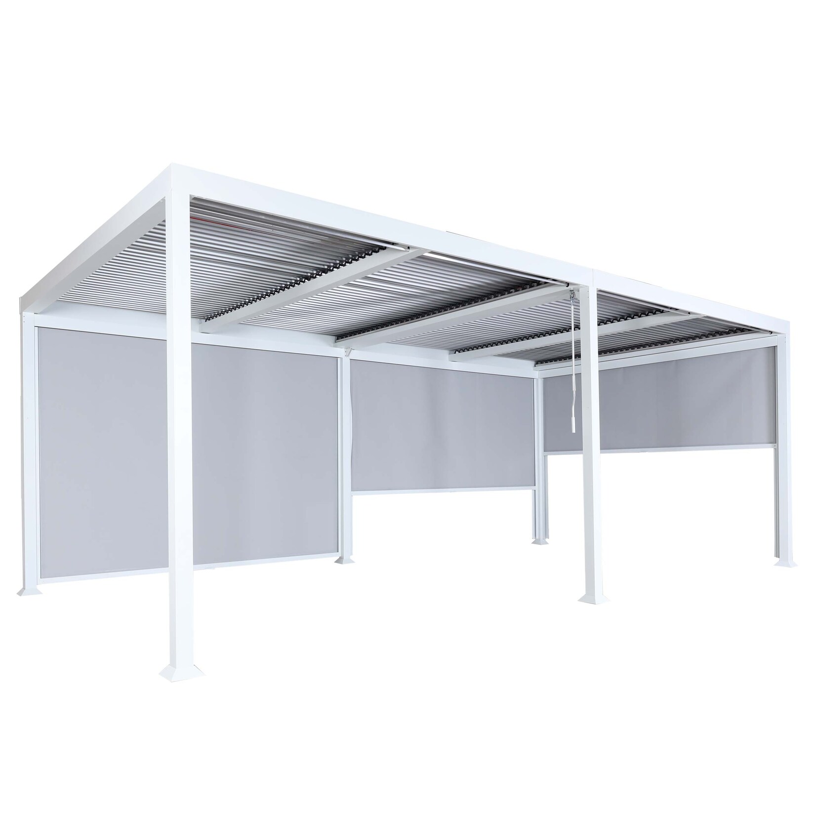 Alu Pergola MCW-L41 mit 3x Seitenwand, Lamellen-Pavillon, stabiles 8cm-Metall-Gestell 3x6m ~ weiß | 04057651578866
