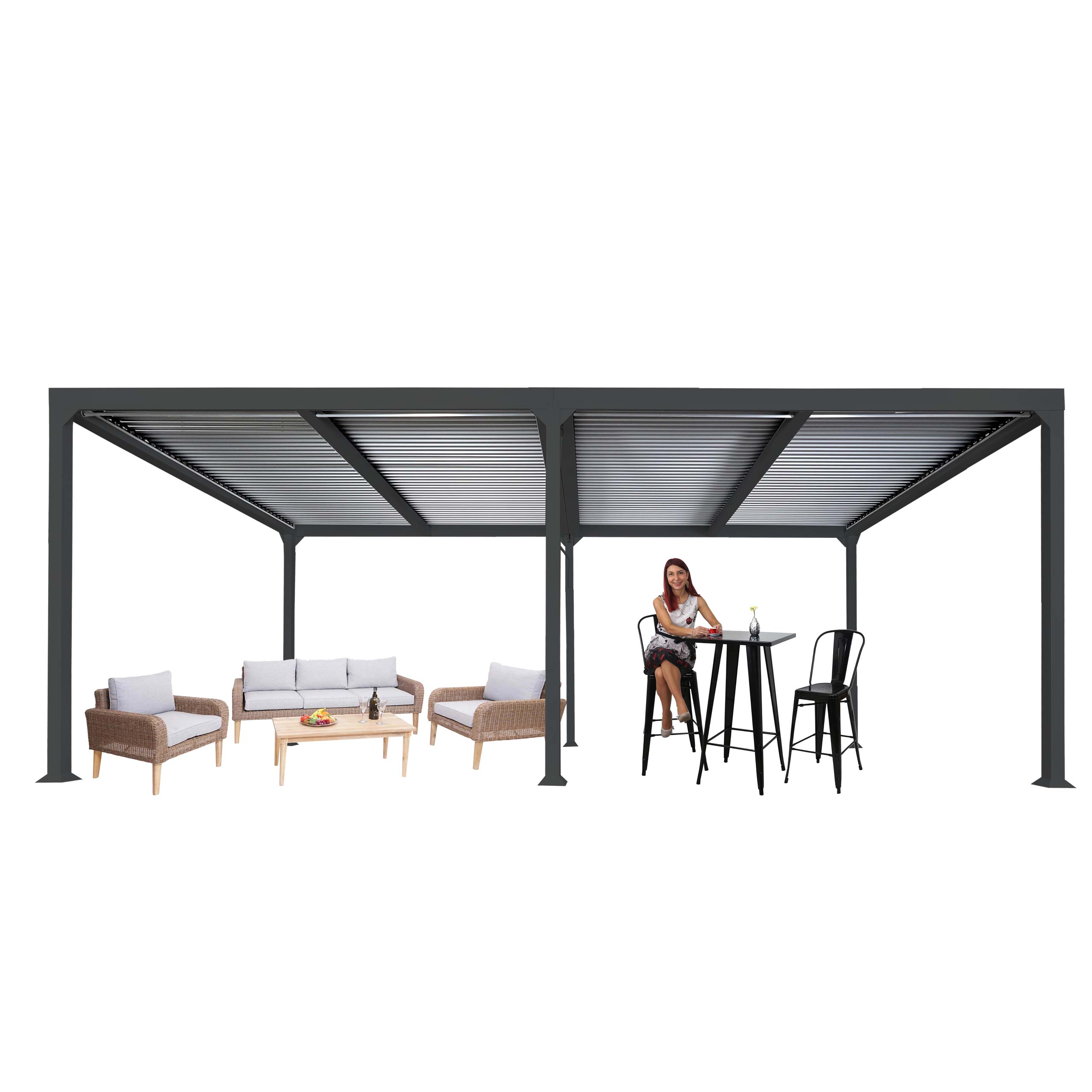 Alu Pergola MCW-L41, Lamellen-Pavillon Terrassen&uuml;berdachung, stabiles 8cm-Metall-Gestell 3x6m ~ anthrazit - Bild 1