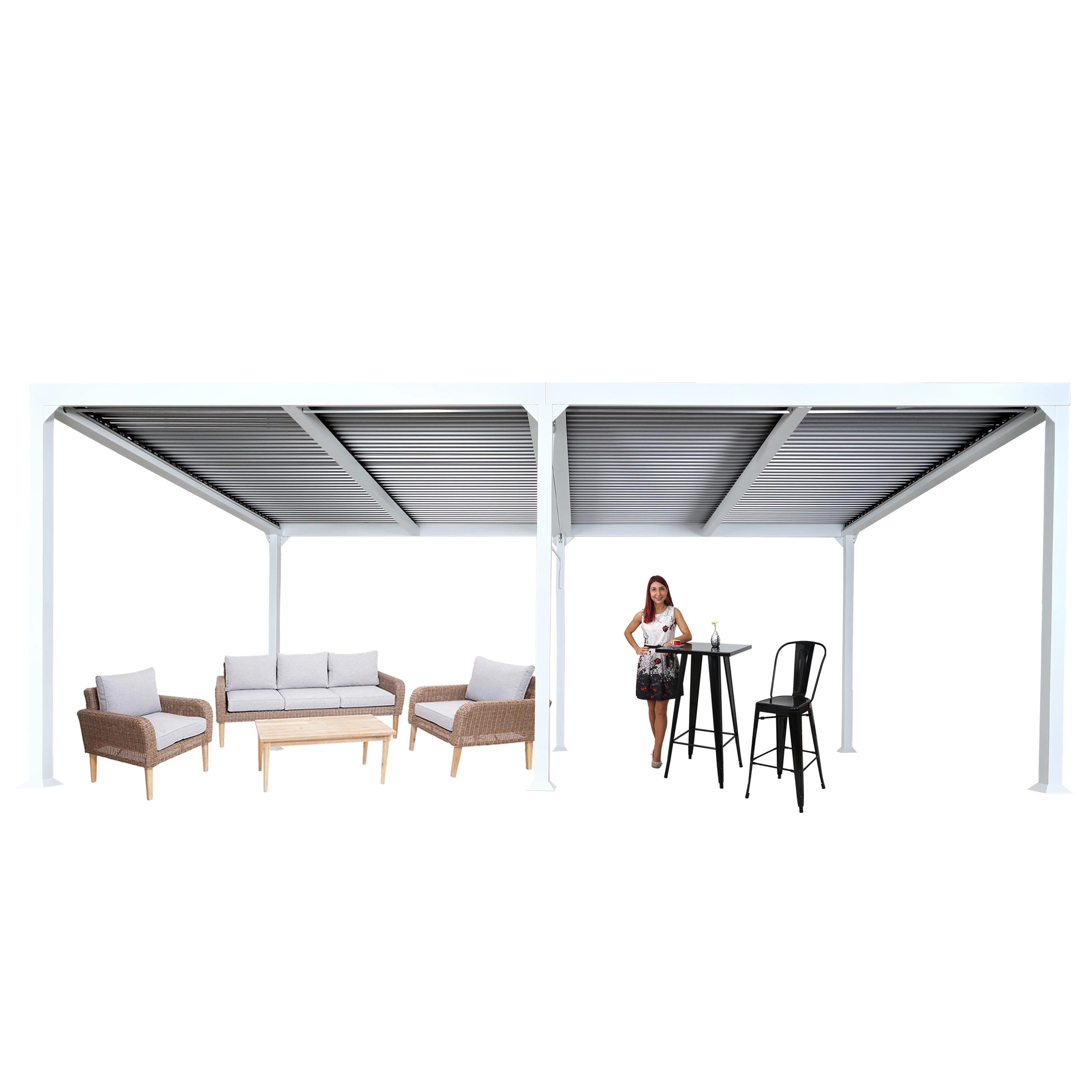 Alu Pergola MCW-L41, Lamellen-Pavillon Terrassen&uuml;berdachung, stabiles 8cm-Metall-Gestell 3x6m ~ wei&szlig; - Bild 1