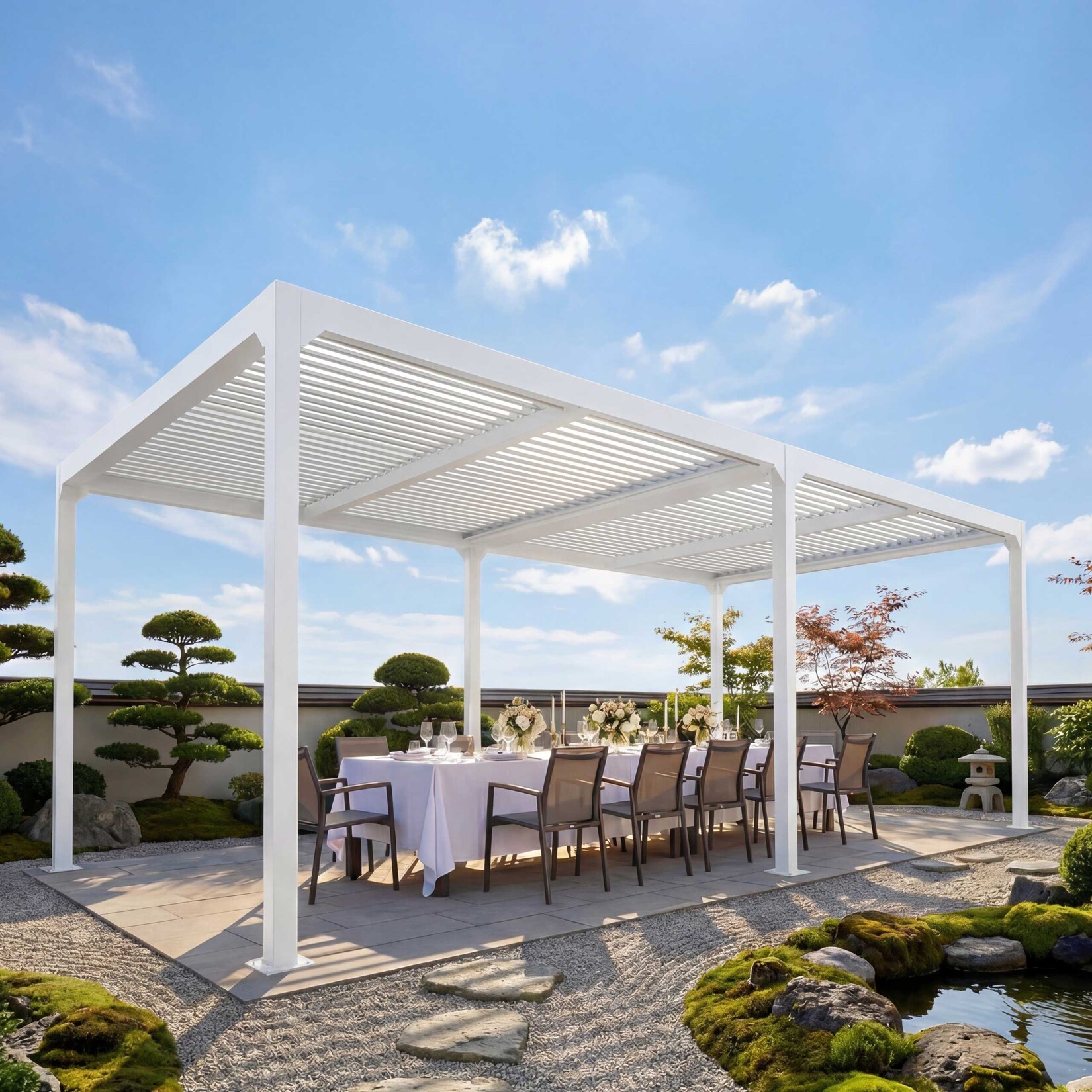 Alu Pergola MCW-L41, Lamellen-Pavillon Terrassenüberdachung, stabiles 8cm-Metall-Gestell 3x6m ~ weiß