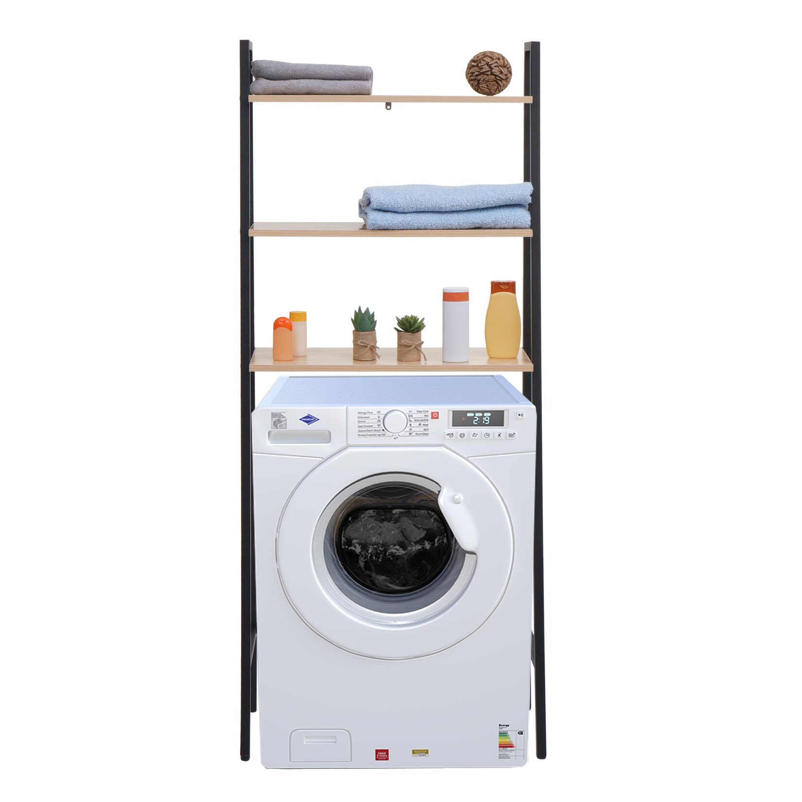 Standregal MCW-K82, Badregal Waschmaschinen-Regal Leiterregal, Industrial Metall Holz 155x64x25cm ~ natur | 04057651578552