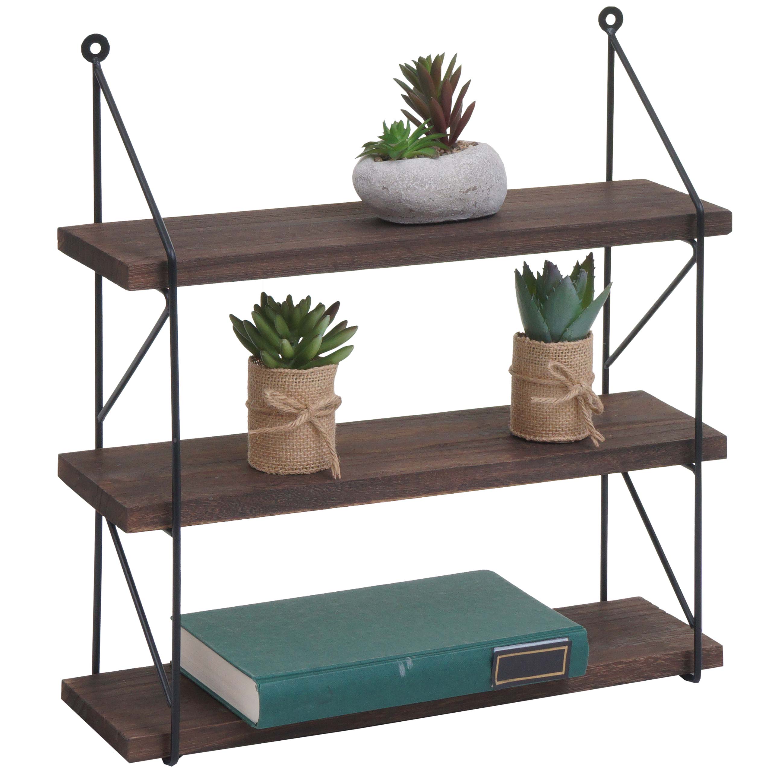 Wandregal MCW-K78, H&auml;ngeregal Schweberegal Regal, 3 Regalb&ouml;den Metall Massiv-Holz Industrial 40x40x13cm ~ dunkelbraun - Bild 1