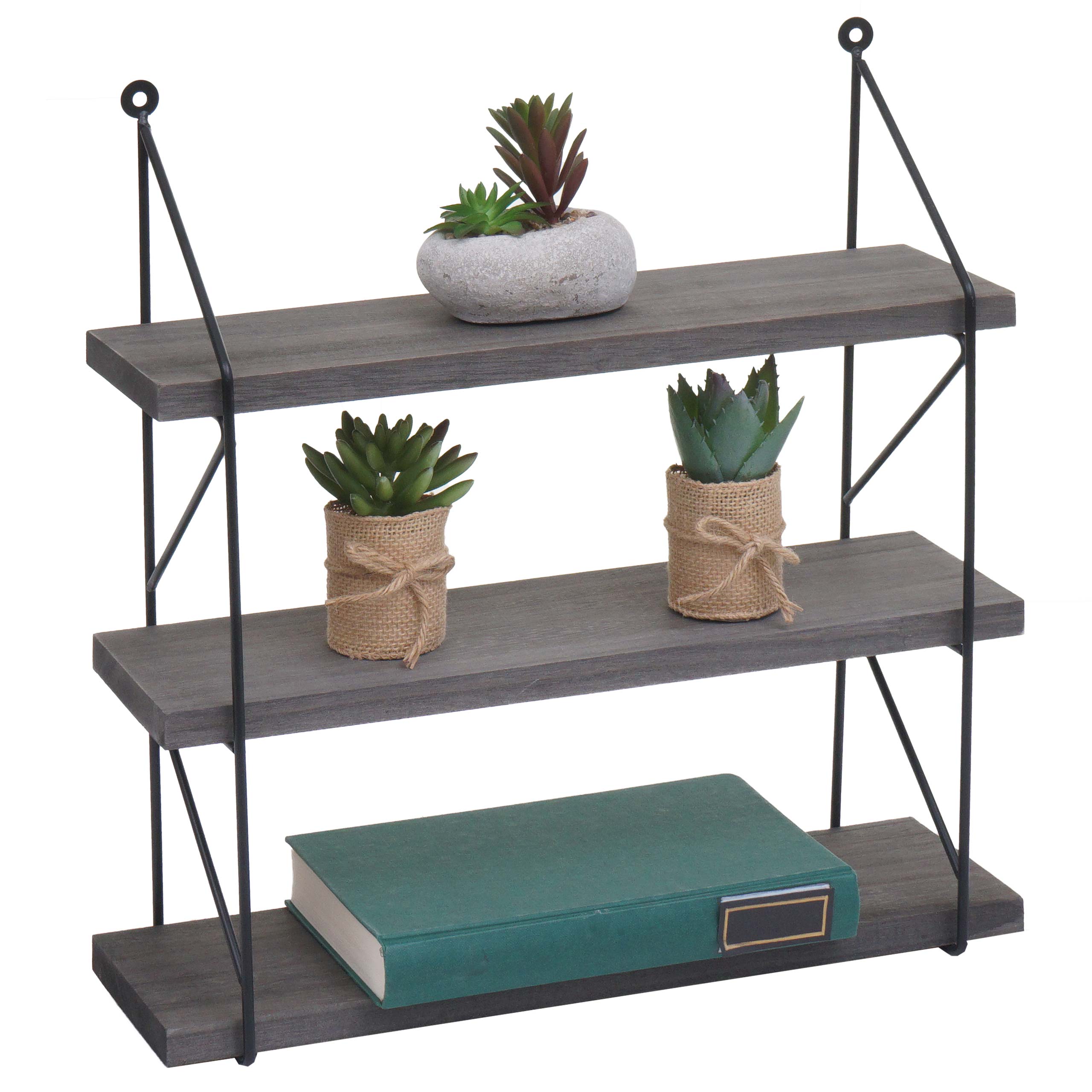 Wandregal MCW-K78, H&auml;ngeregal Schweberegal Regal, 3 Regalb&ouml;den Metall Massiv-Holz Industrial 40x40x13cm ~ dunkelgrau - Bild 1